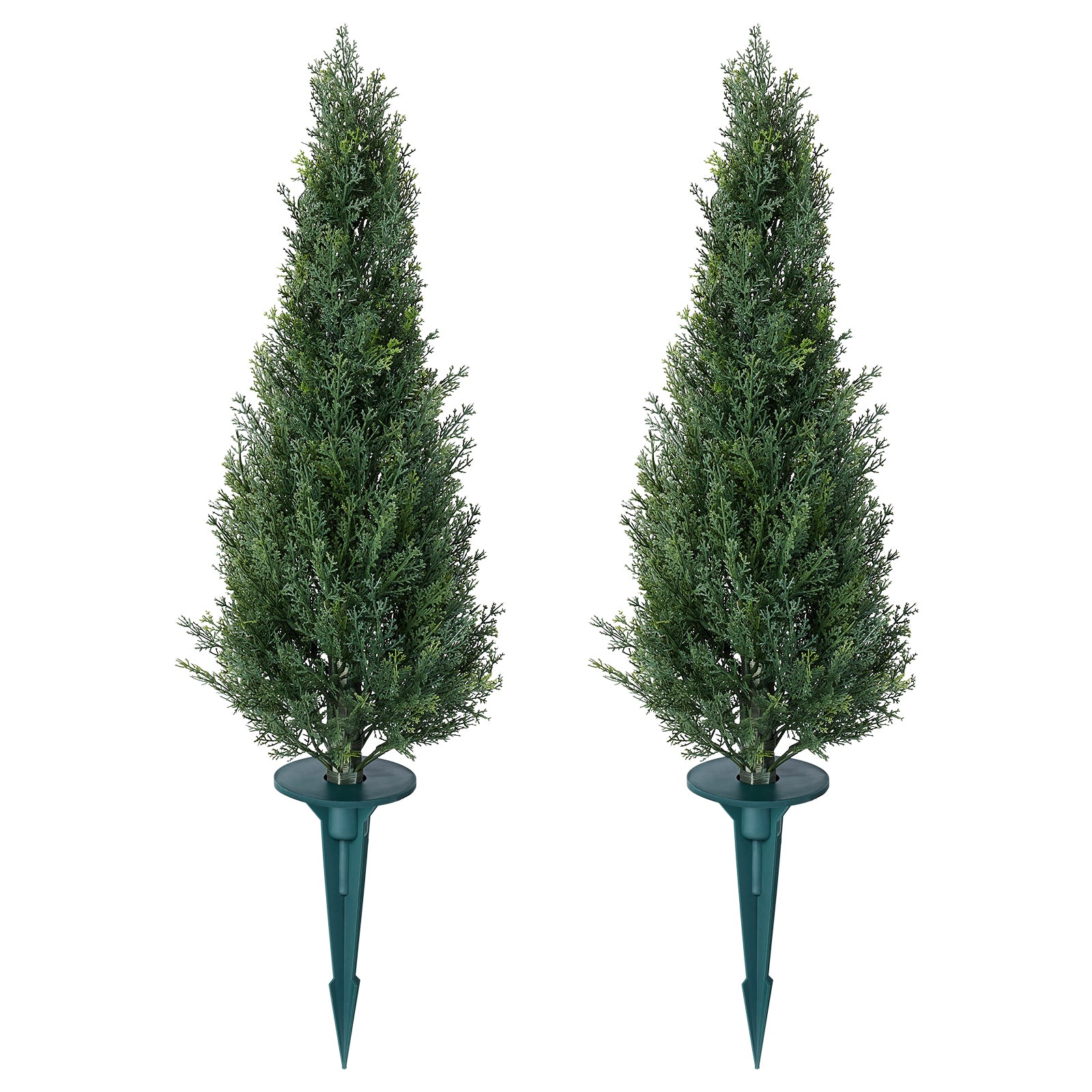 VeriNatural Artificial Cedar Topiary Trees (24β60 Inch) β Set of 2 with Ground Spike, UV-Resistant Faux Cypress for Indoor Outdoor Porch & Garden Decor