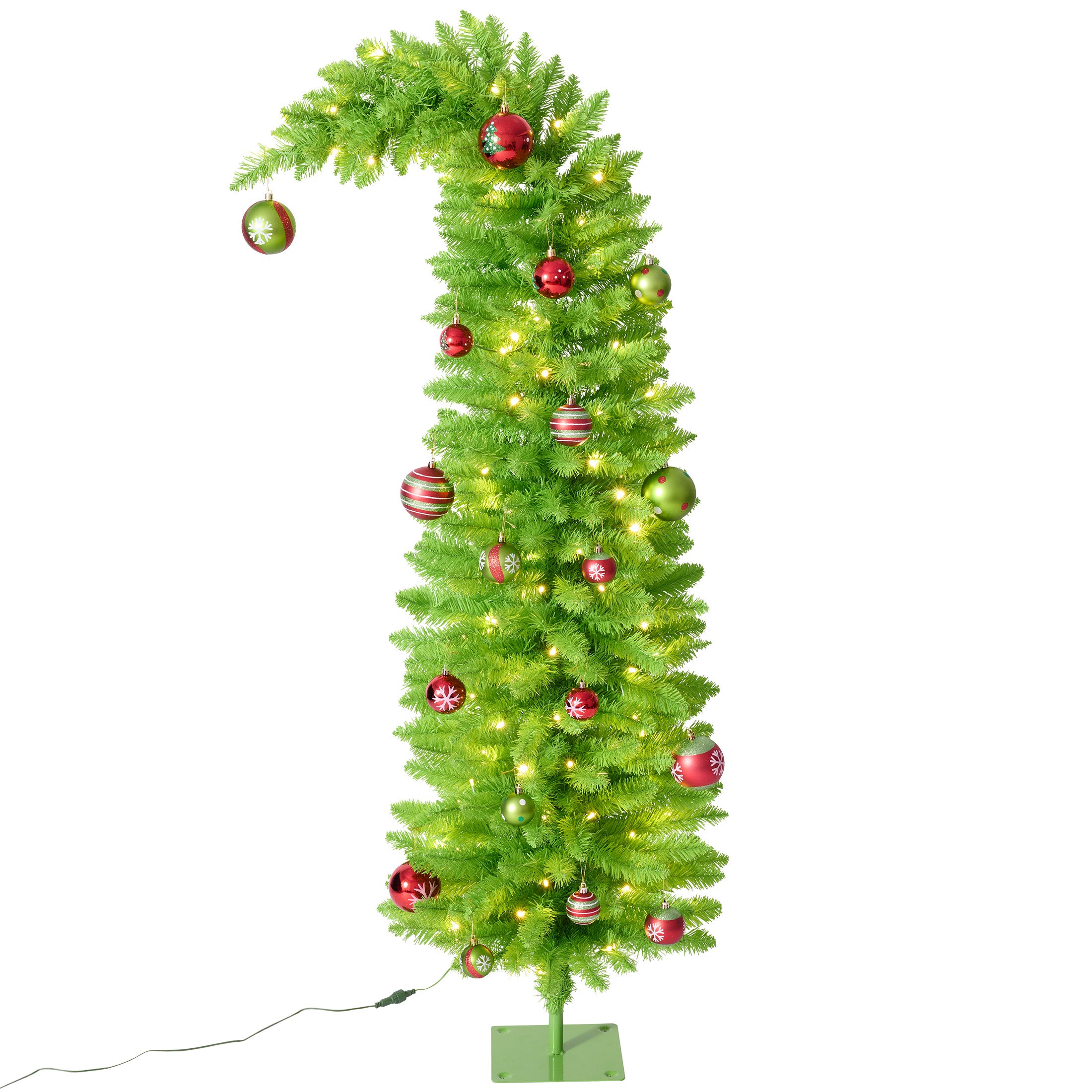 VeriNatural 5FT Pencil Artificial Christmas Tree with Red & Green Ornaments, Pre-Decorated Slim Xmas Tree for Indoor Holiday Decor