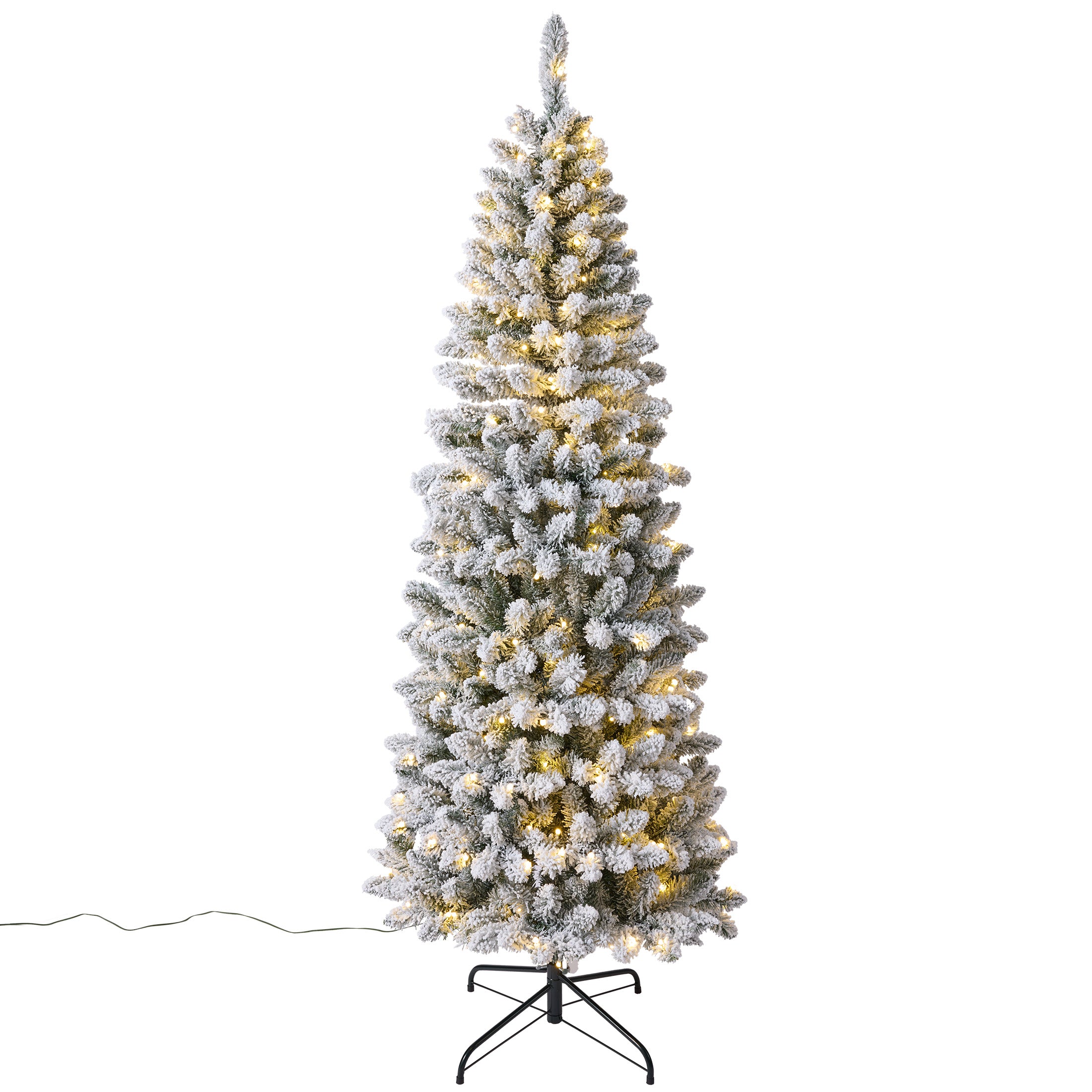 VeriNatural 6ft Prelit Snow Flocked Slim Christmas Tree - Pencil Artificial Tree with 250 Dual Color LED Lights, 9 Modes and 720 Adjustable Branches for Apartments, Living Rooms