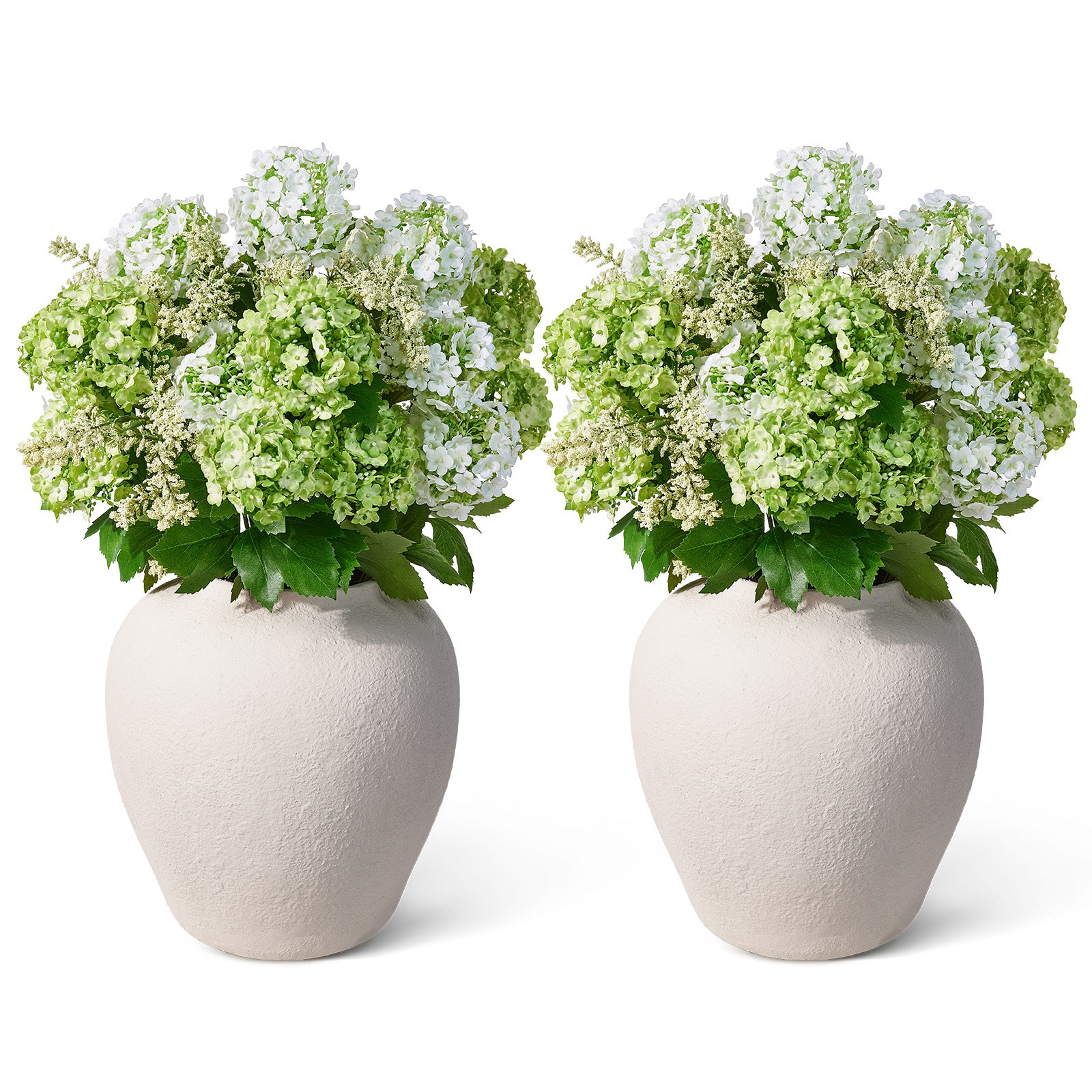 VeriNatural 24” Artificial Hydrangea Bouquet in Textured MgO Vase – Real Touch Faux White & Green Hydrangea Flowers for Wedding, Party & Elegant Home Decor
