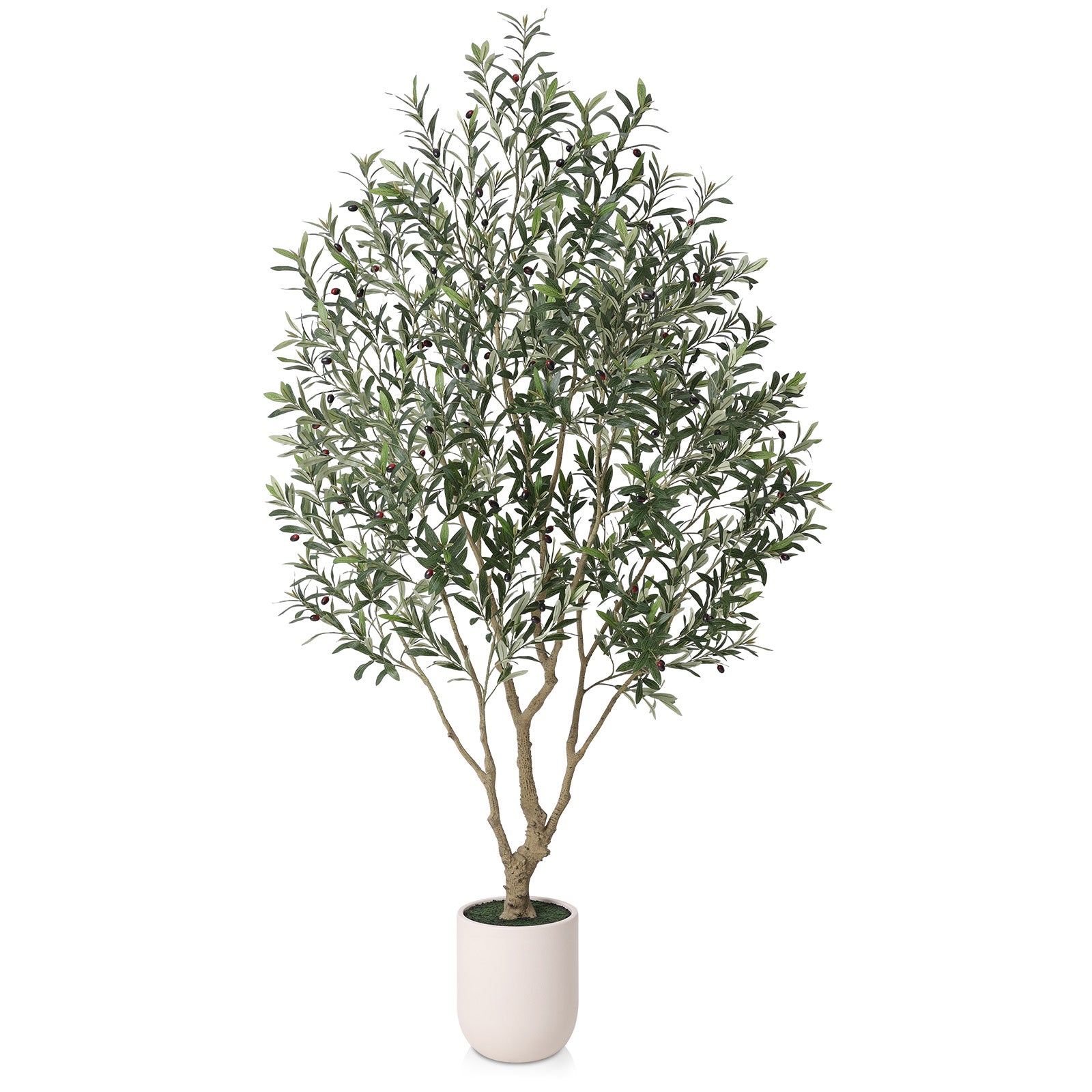 VeriNatural 8FT Artificial Olive Tree Lifelike Faux Plant with White Planter | No Maintenance Decor(VN224)