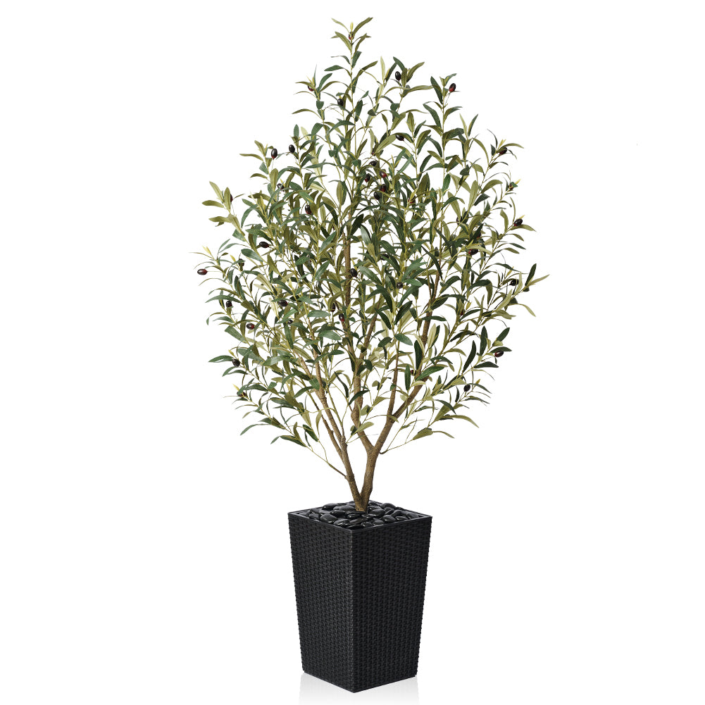 VeriNatural 5/6FT Artificial Olive Tree UV Resistant with Black Taper Planter for Indoor & Outdoor (VN132)
