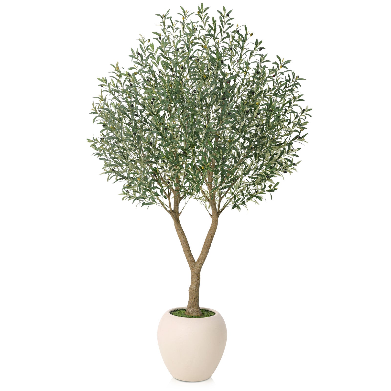 VeriNatural 8FT Artificial Olive Tree Indoor – Large Tall Faux Olive Tree with 18” White Round Planter, Full & Lush Fake Plant for Living Room, Office, Bedroom & Home Decor(VN210)