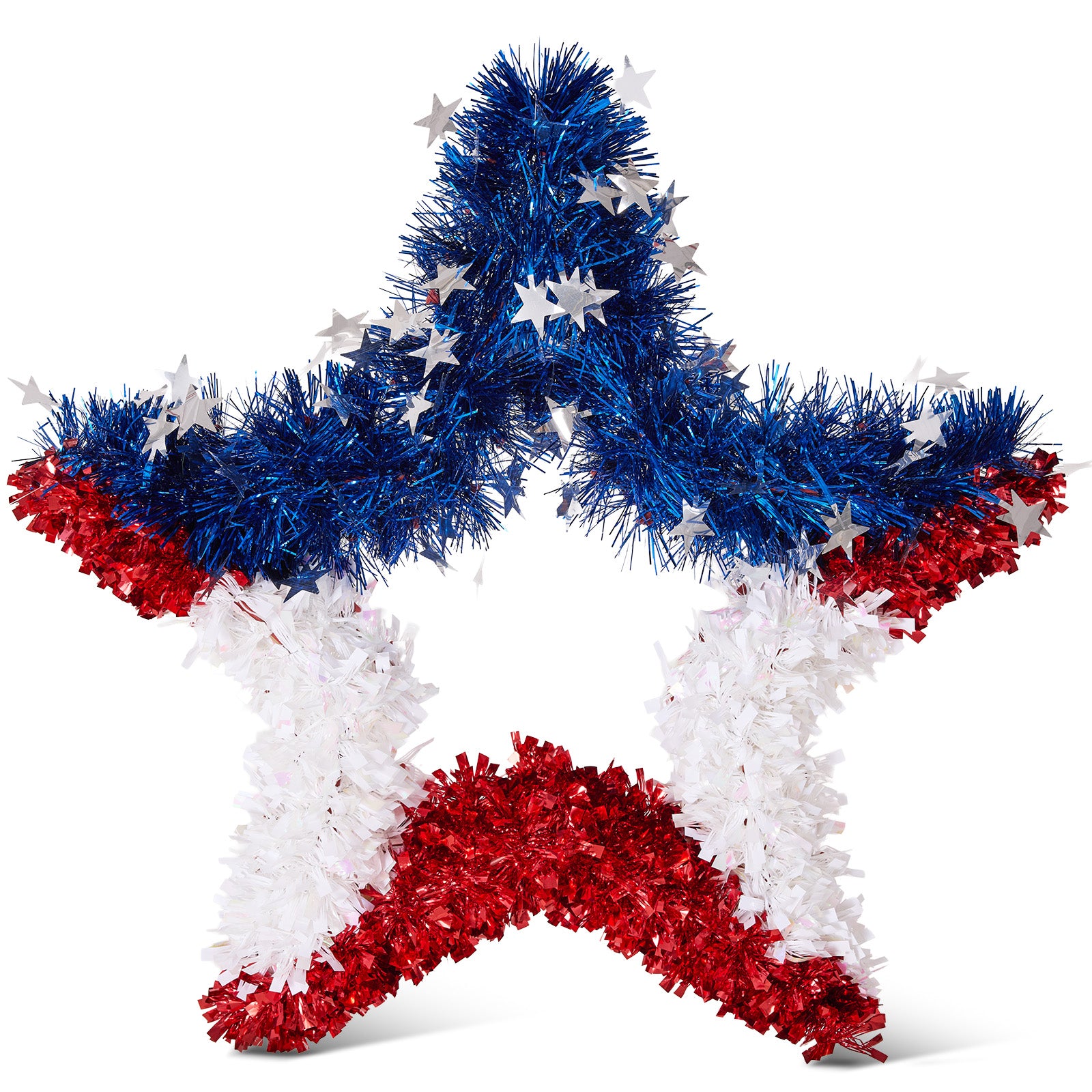 VeriNatural Garland Red White Blue Star Tinsel Decor for Party, Door, Wall & Golf Cart