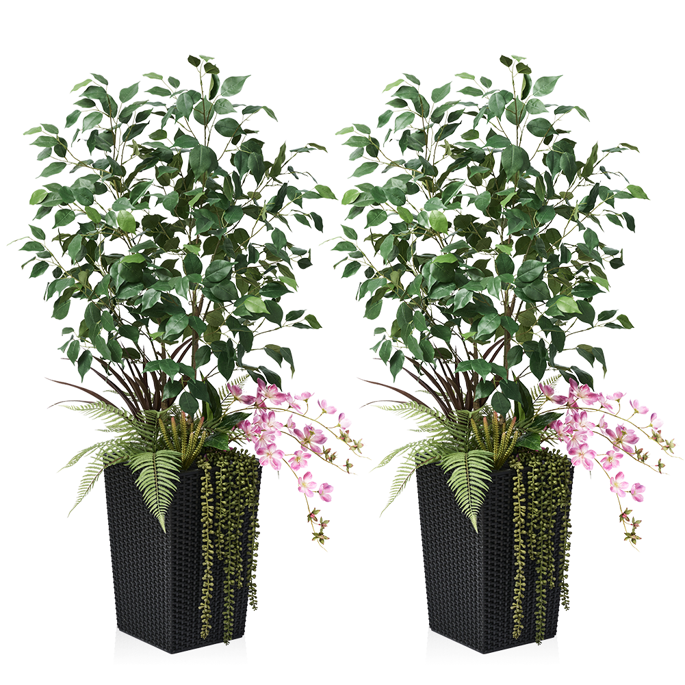 VeriNatural 4FT Mixed Fern and Ficus Artificial Plants with Black Taper Planter for Indoor & Outdoor(VN147)