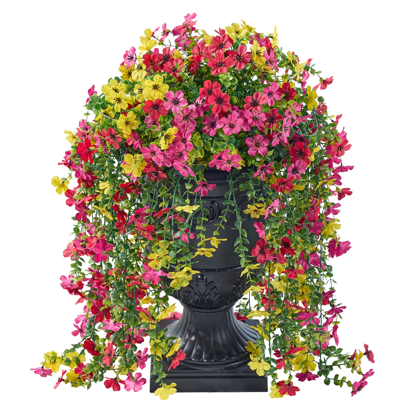 VeriNatural Artificial Lobelia in Charming Urn Planter Set, 26 Inch (0.65m) Tall Lifelike Faux Flowers, Pre-Potted with Tray, Indoor & Patio Decor, Available in 1 Pack & 2 Pack