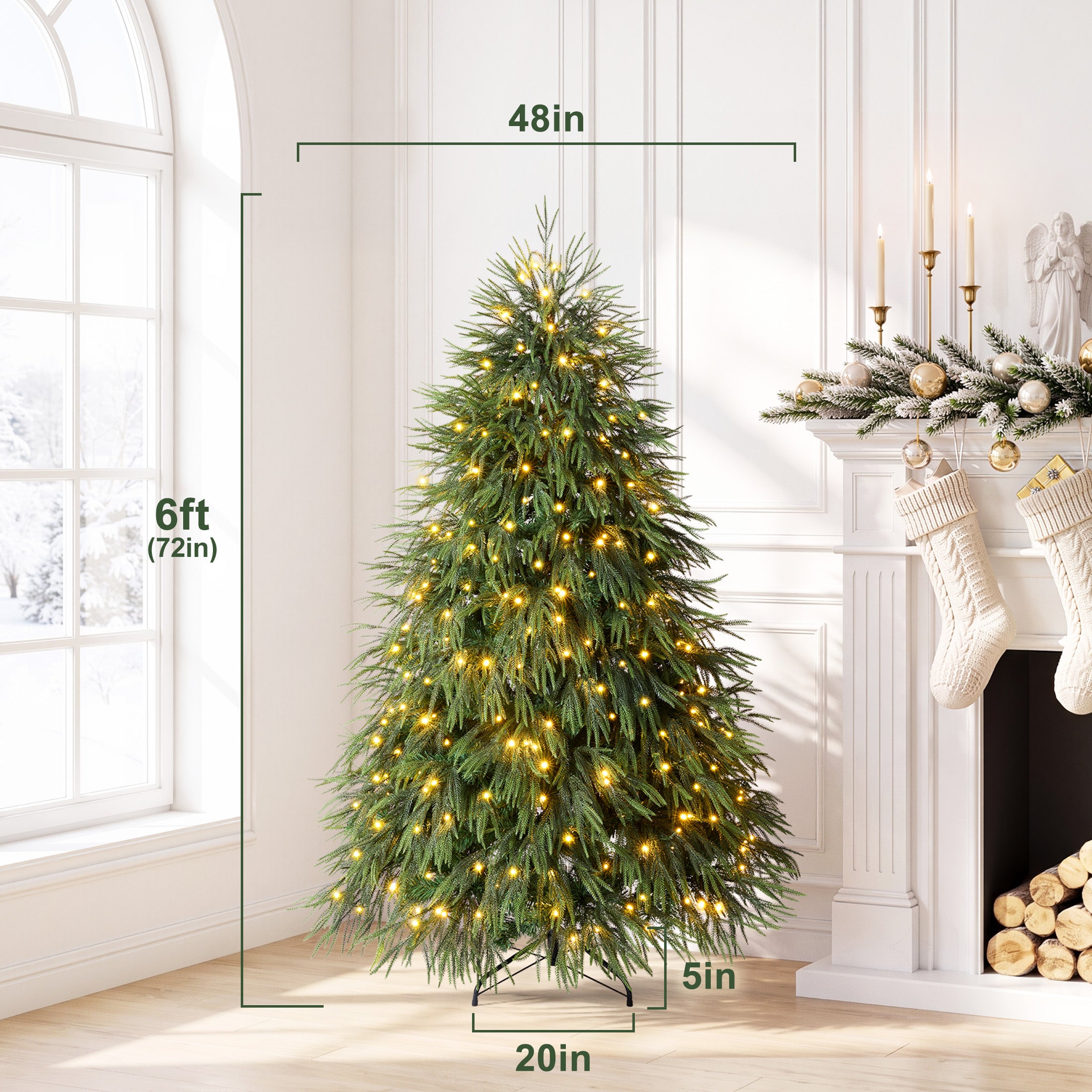 VeriNatural 4.4/6/7.4FT Pre-Lit Artificial Christmas Tree, Realistic Pine Tree with Warm White LED Lights, Lifelike PE Branches, Easy Setup Holiday Tree for Home, Office & Indoor Christmas Decoration