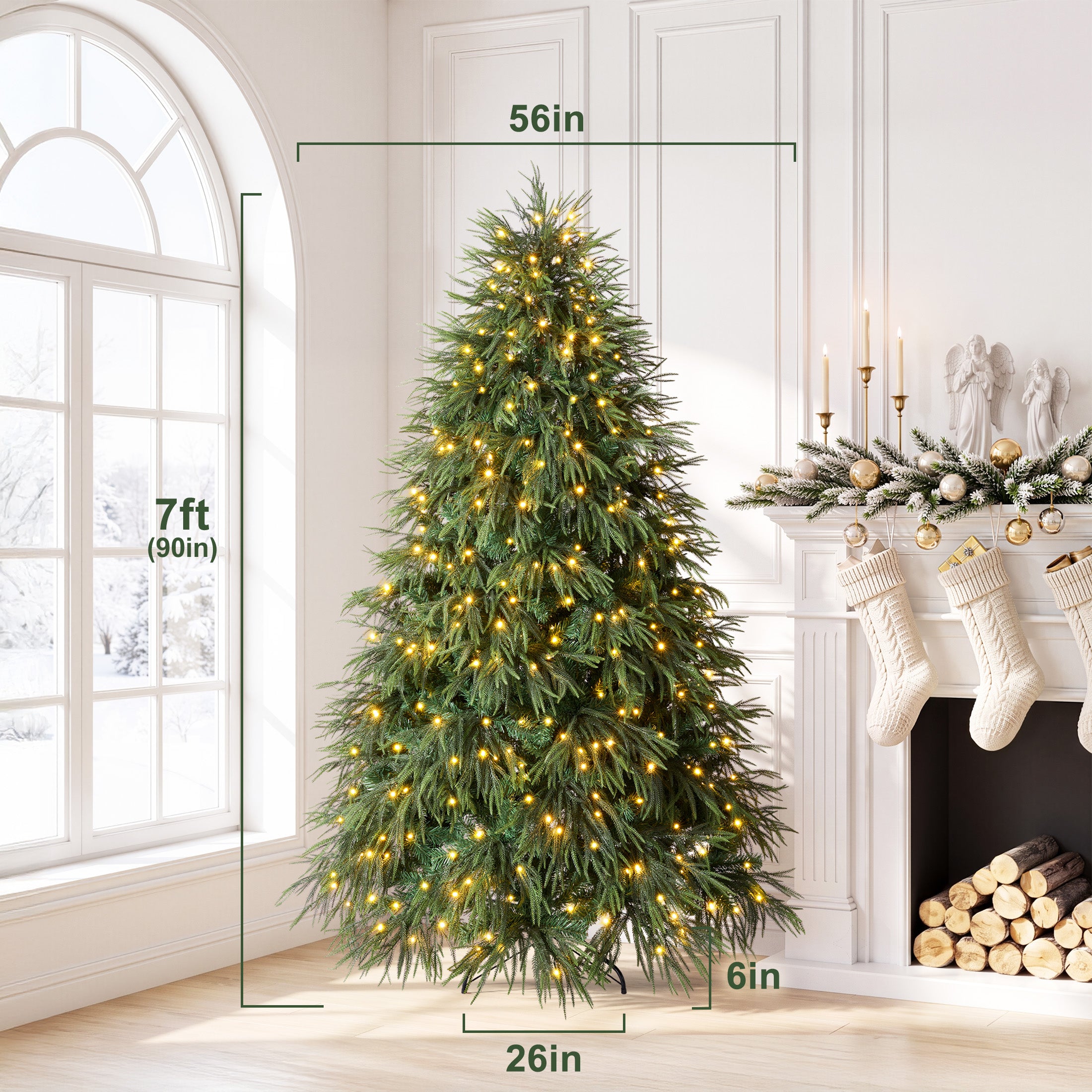 VeriNatural 4.4/6/7.4FT Pre-Lit Artificial Christmas Tree, Realistic Pine Tree with Warm White LED Lights, Lifelike PE Branches, Easy Setup Holiday Tree for Home, Office & Indoor Christmas Decoration