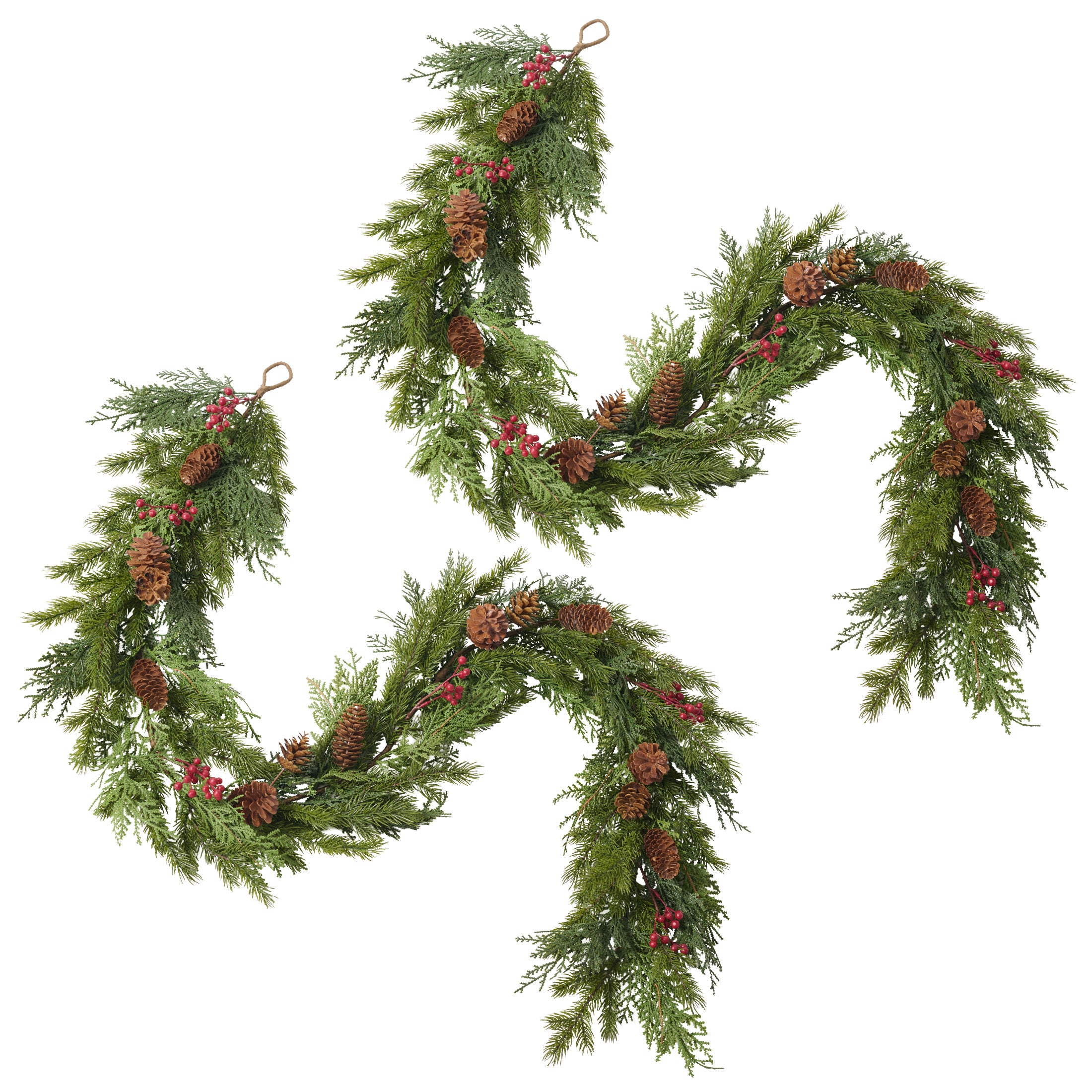VeriNatural 1-Pack / 2-Pack 6FT Artificial Pine & Berry Foliage Spray with Red Cones – Flexible Greenery Garland for DIY Christmas Tree Filler, Wreaths & Vase Decor