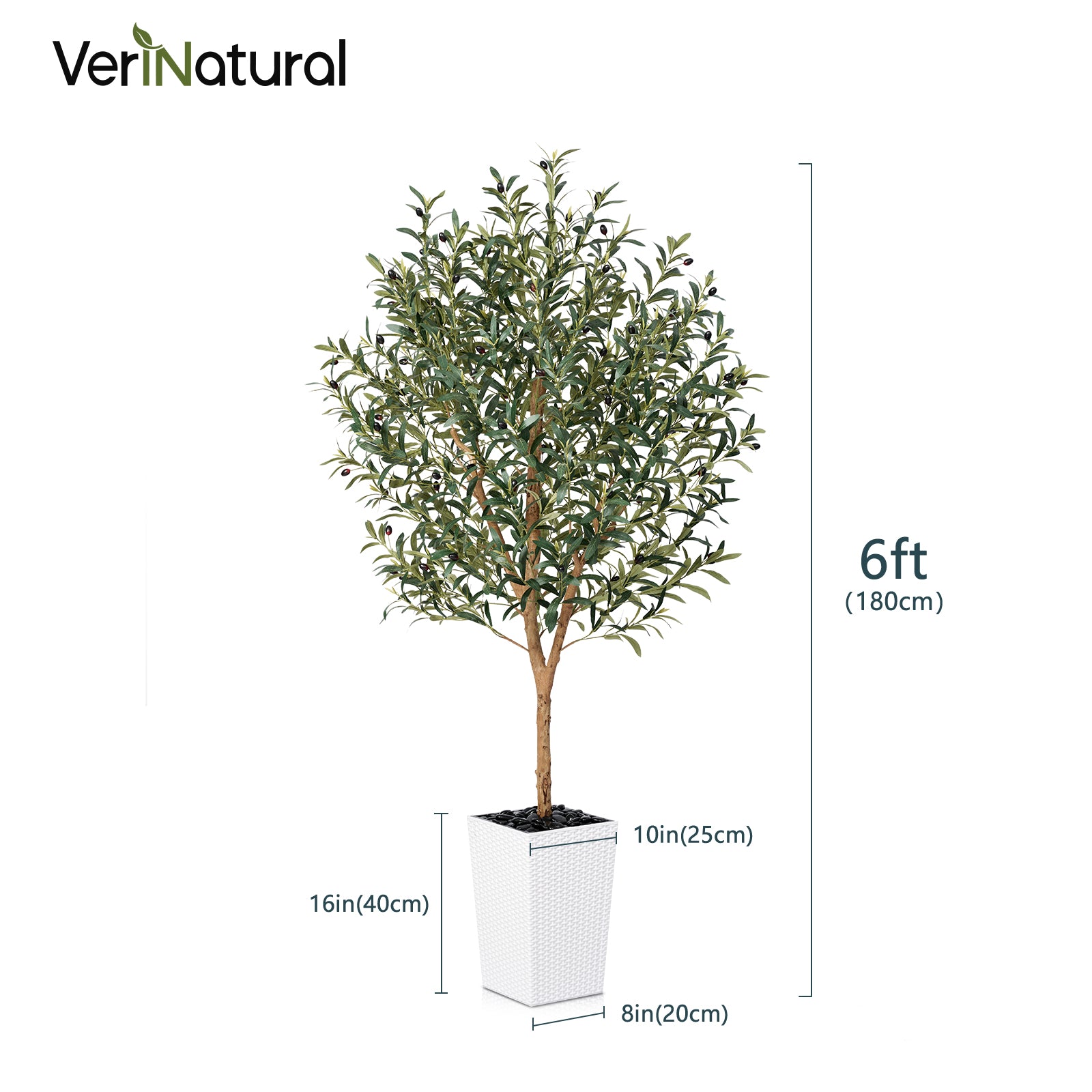 VeriNatural 5/6/7FT Natural Trunk Artificial Olive Tree UV Resistant with Black/White Taper Planter for Indoor & Outdoor(VN133)