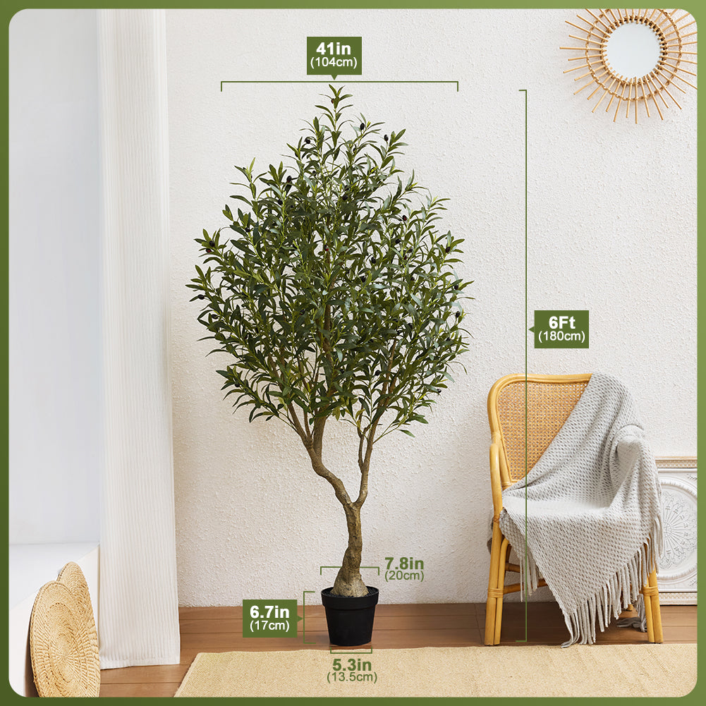 VeriNatural 5/6/7FT UV Resistant and Full-bodied Artificial Olive Tree with Black Planter for Indoor & Outdoor(VN154)