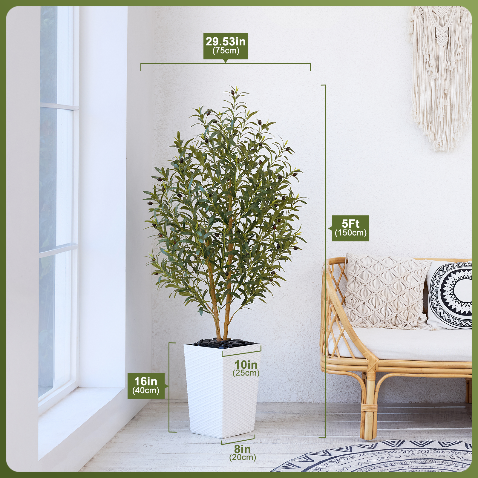 VeriNatural 5/6FT Artificial Olive Tree UV Resistant and Natural Trunk with Black Taper Planter for Indoor & Outdoor (VN131)