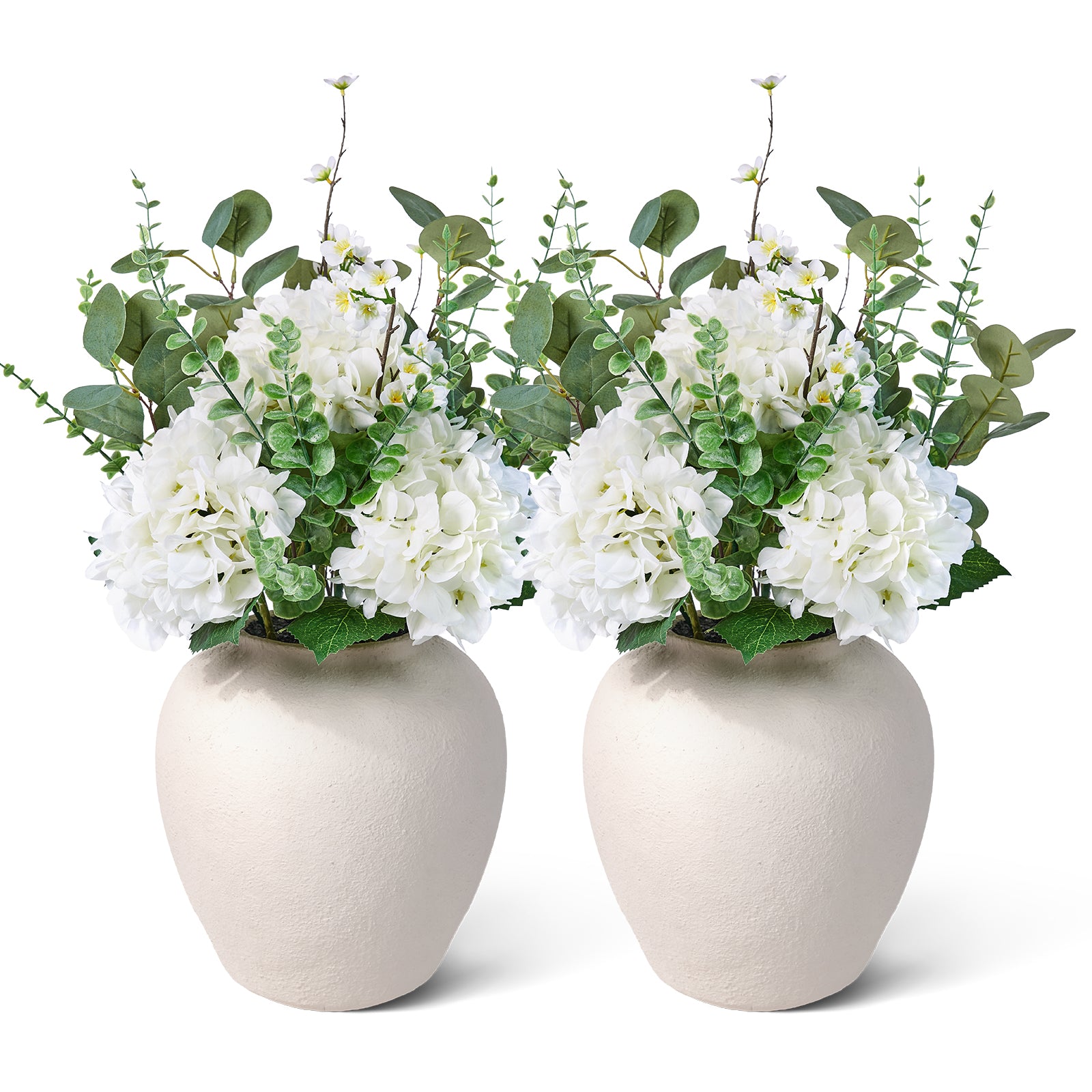 VeriNatural 24" Faux Hydrangea Arrangement with Eucalyptus Greenery – Large Artificial Floral Centerpiece in MgO Vase for Dining Table, Coffee Table & Modern Farmhouse Home Decor