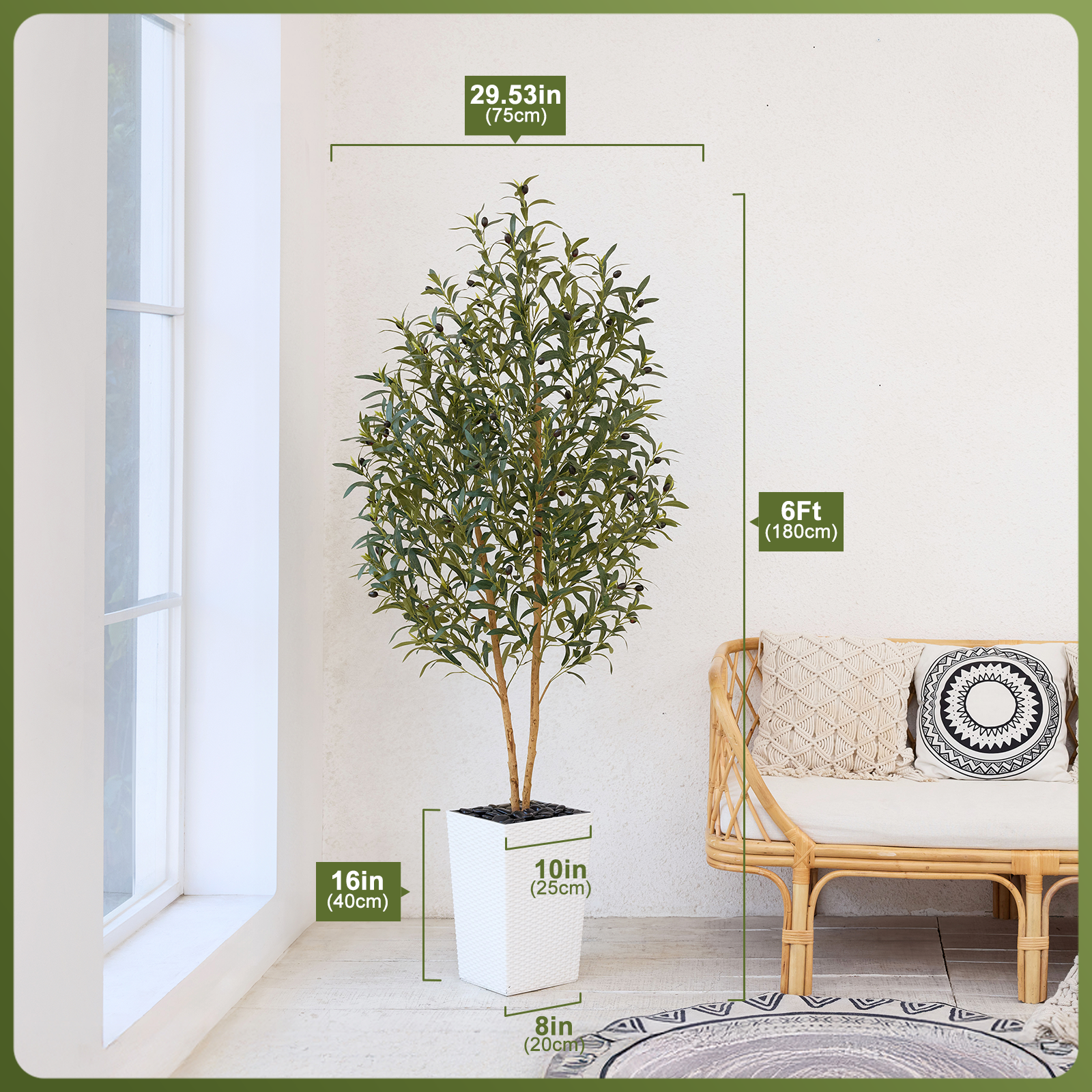 VeriNatural 5/6FT Artificial Olive Tree UV Resistant and Natural Trunk with Black Taper Planter for Indoor & Outdoor (VN131)