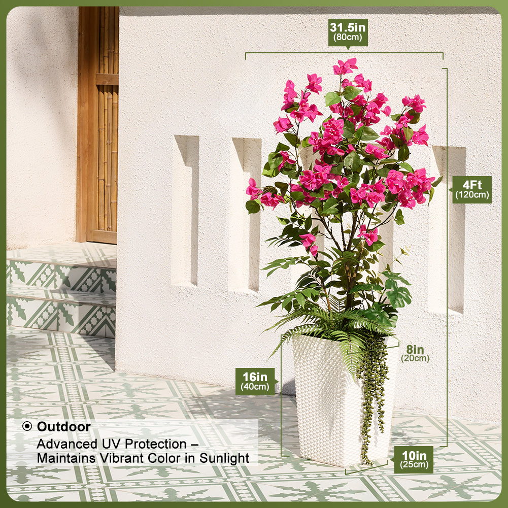 VeriNatural 4FT Mixed Greens and Bougainvillea Artificial Plants with Black Taper Planter for Indoor & Outdoor (1/2-Pack)(VN146)