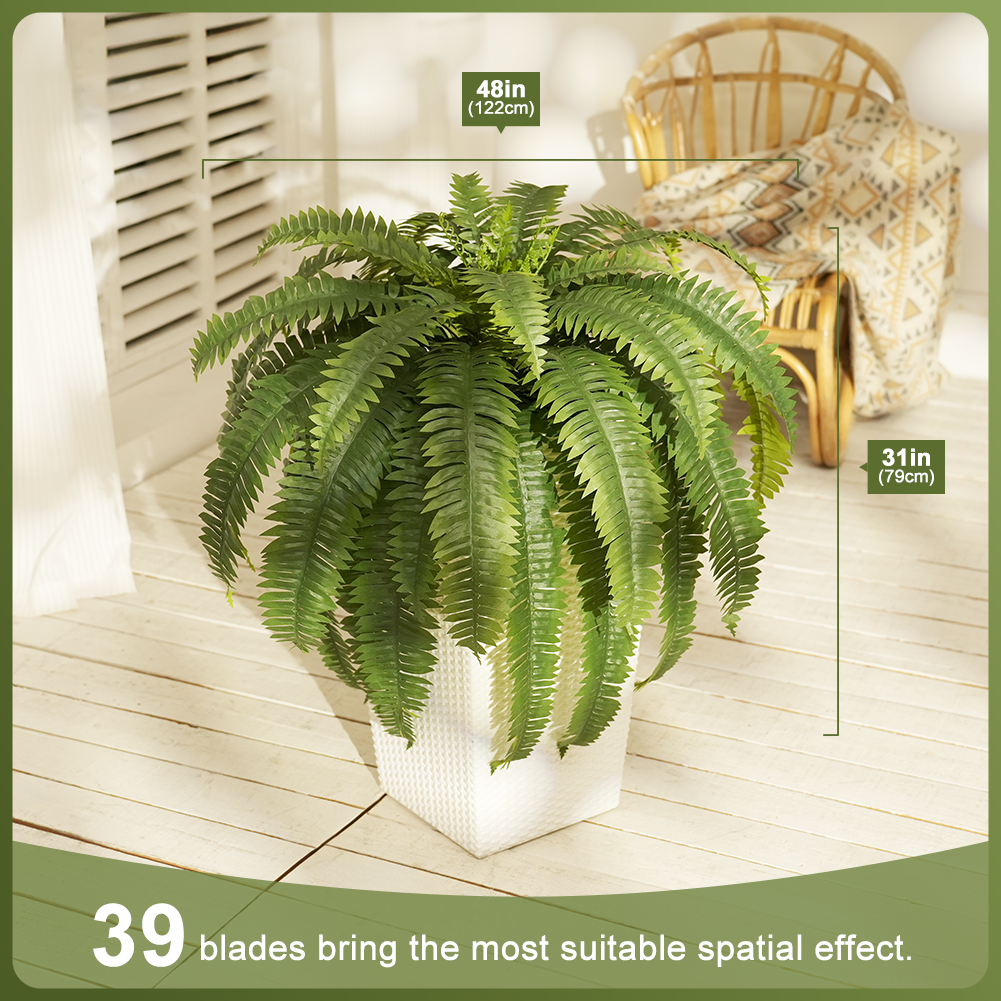 VeriNatural 33/39 Fronds UV Resistant Artificial Boston Fern Bush for Indoor & Outdoor(1/2/4-Pack)(VN141)