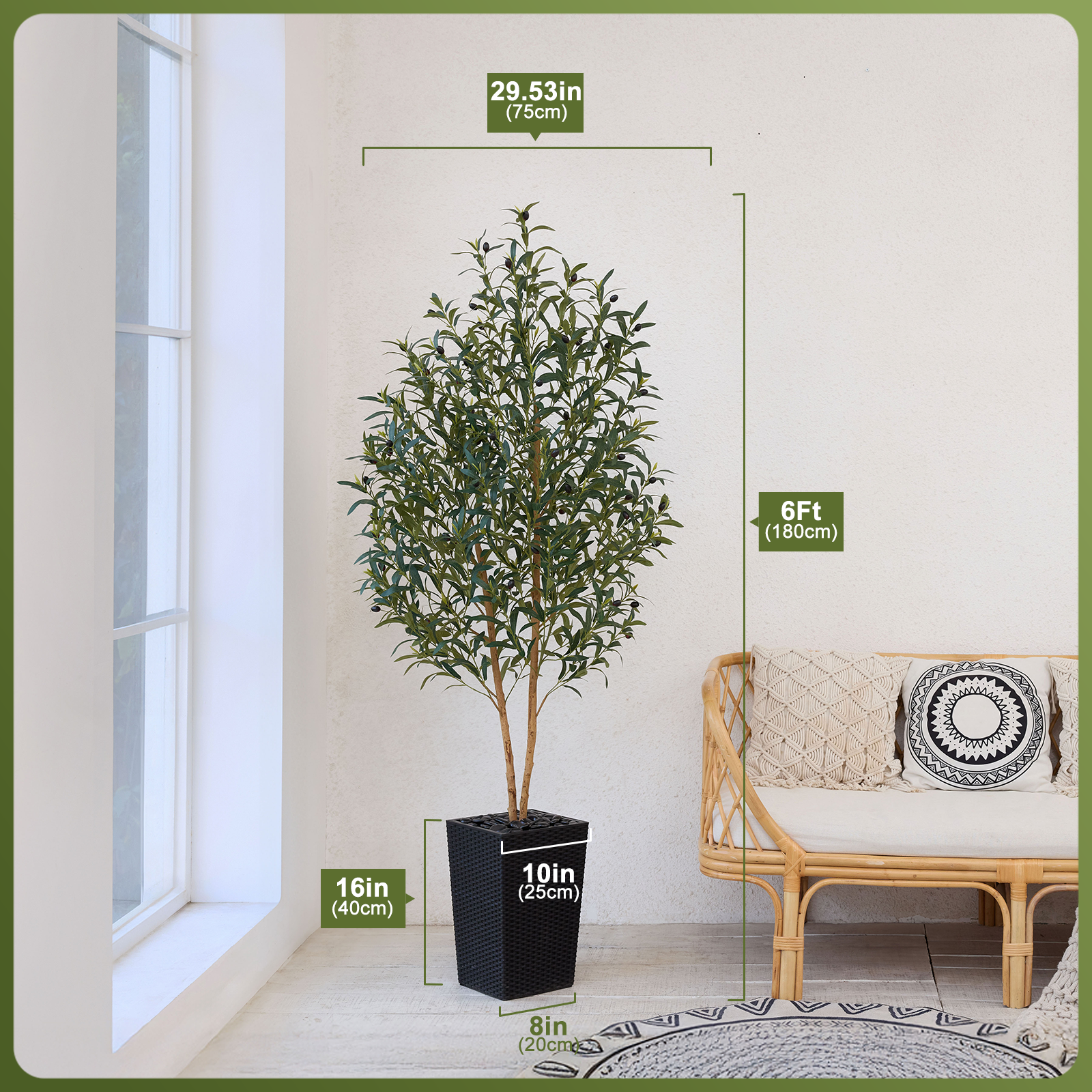 VeriNatural 5/6FT Artificial Olive Tree UV Resistant and Natural Trunk with Black Taper Planter for Indoor & Outdoor (VN131)