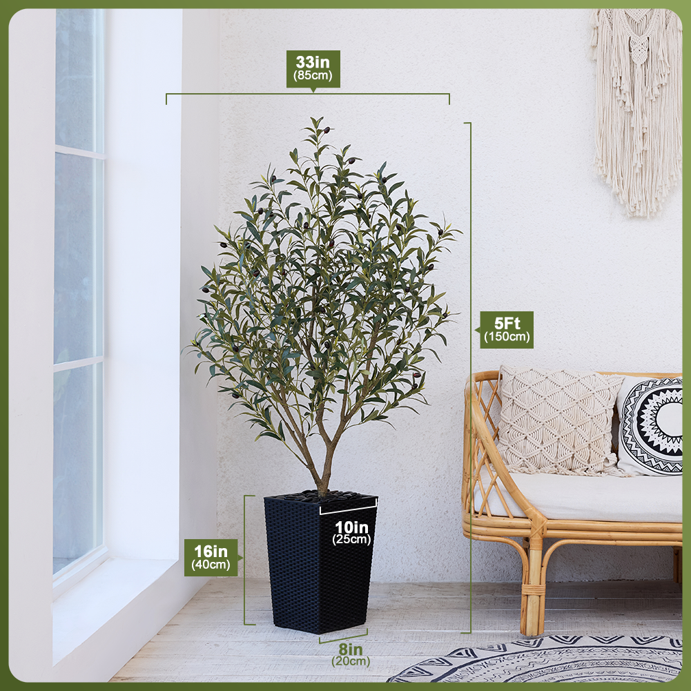 VeriNatural 5/6FT Artificial Olive Tree UV Resistant with Black Taper Planter for Indoor & Outdoor (VN132)