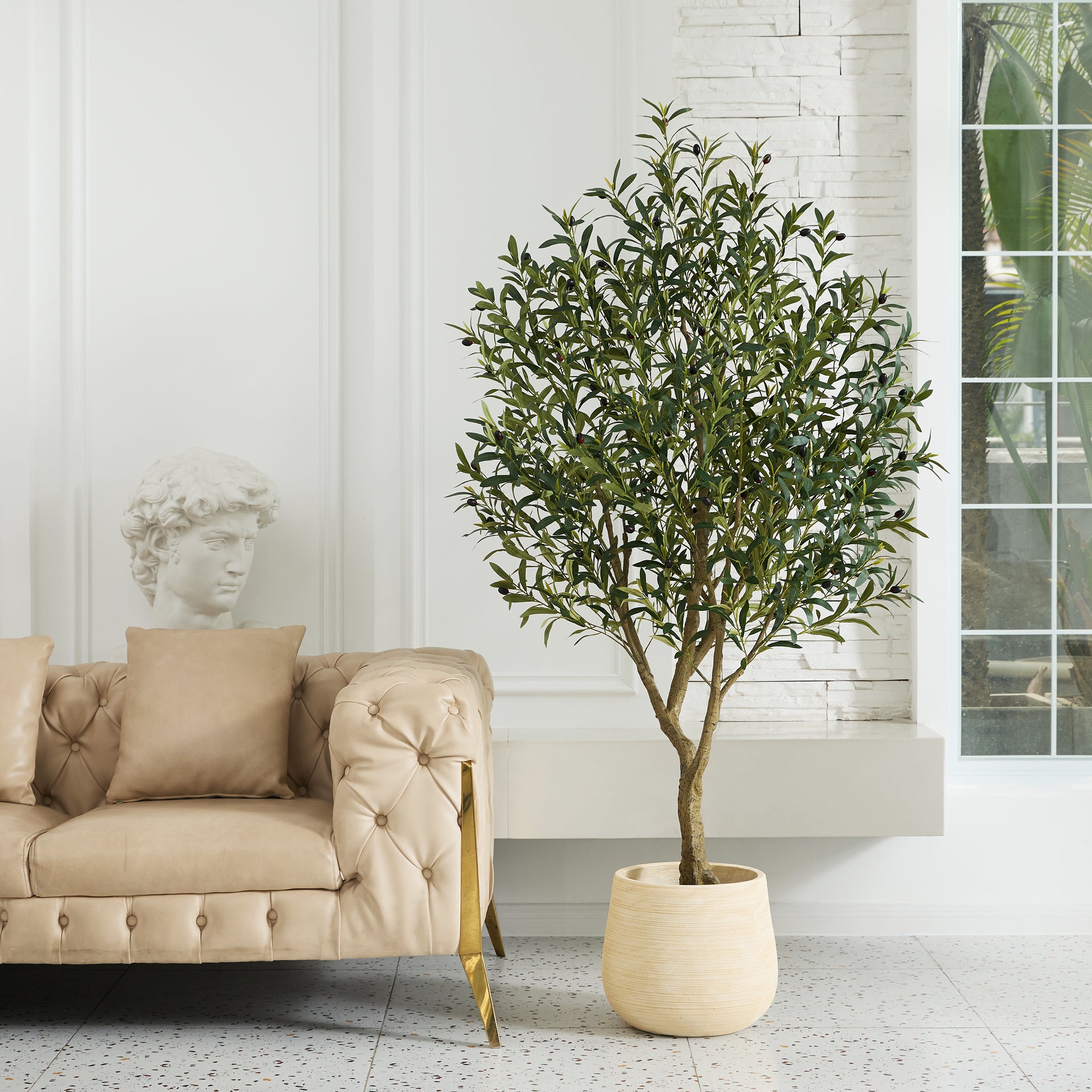 VeriNatural 5/6/7FT UV Resistant and Full-bodied Artificial Olive Tree with Black Planter for Indoor & Outdoor(VN154)