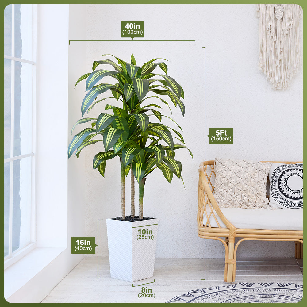 VeriNatural 5/6FT Artificial Dracaena Tree UV Resistant with Black Taper Planter for Indoor & Outdoor(VN127)