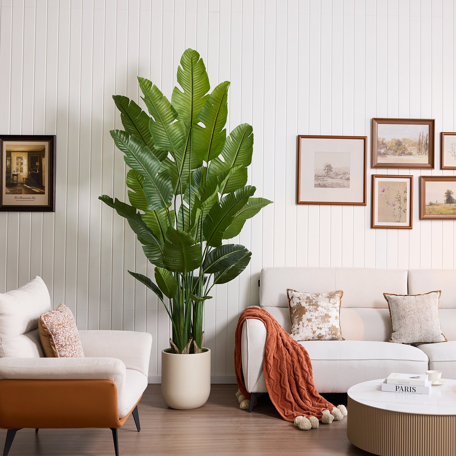 VeriNatural 6/7/8FT Artificial Bird of Paradise Tree Indoor, Large Faux Tropical Palm Plant with Realistic Trunks & White Planter, Tall Fake Palm Tree for Living Room, Office & Home Decor (VN302)