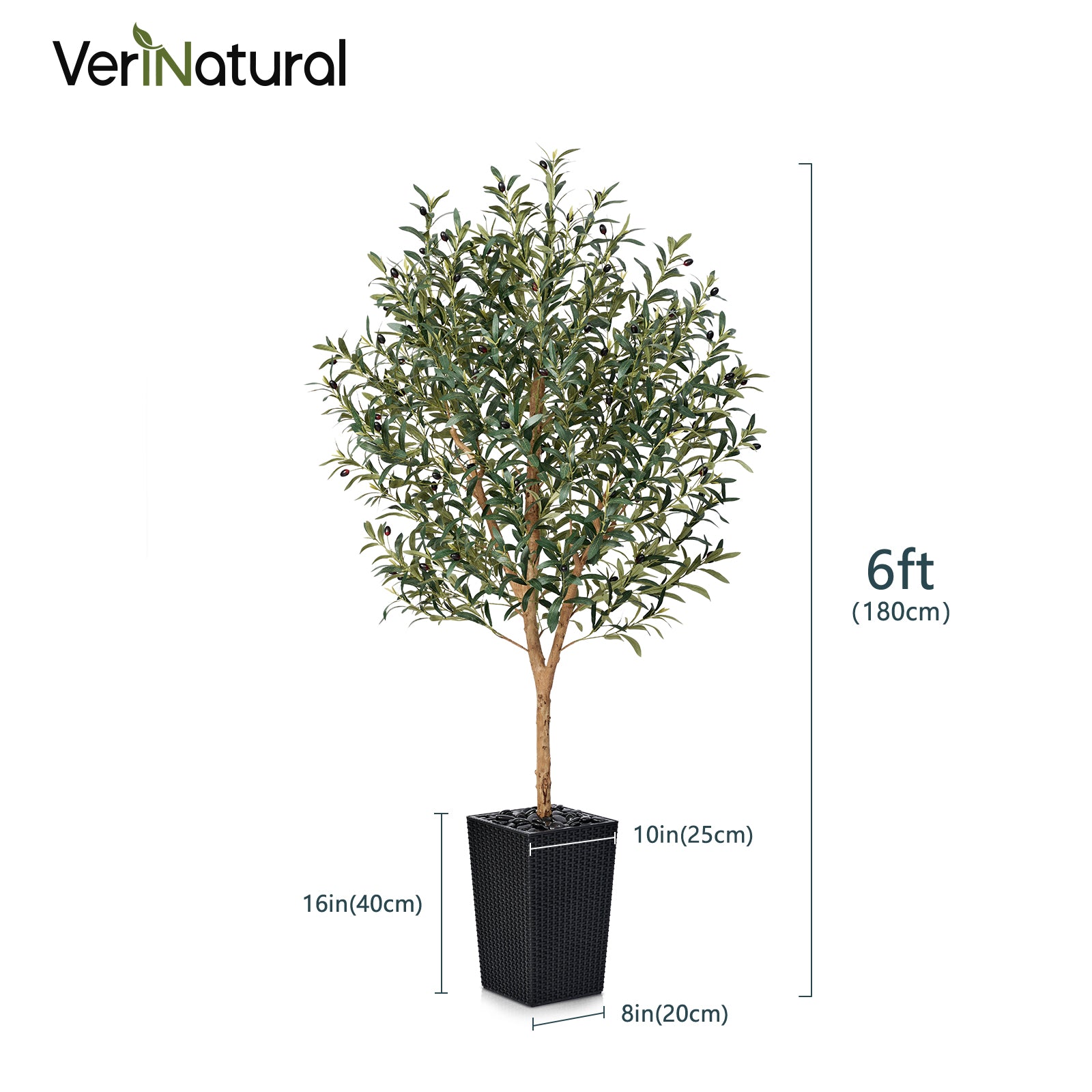 VeriNatural 5/6/7FT Natural Trunk Artificial Olive Tree UV Resistant with Black/White Taper Planter for Indoor & Outdoor(VN133)