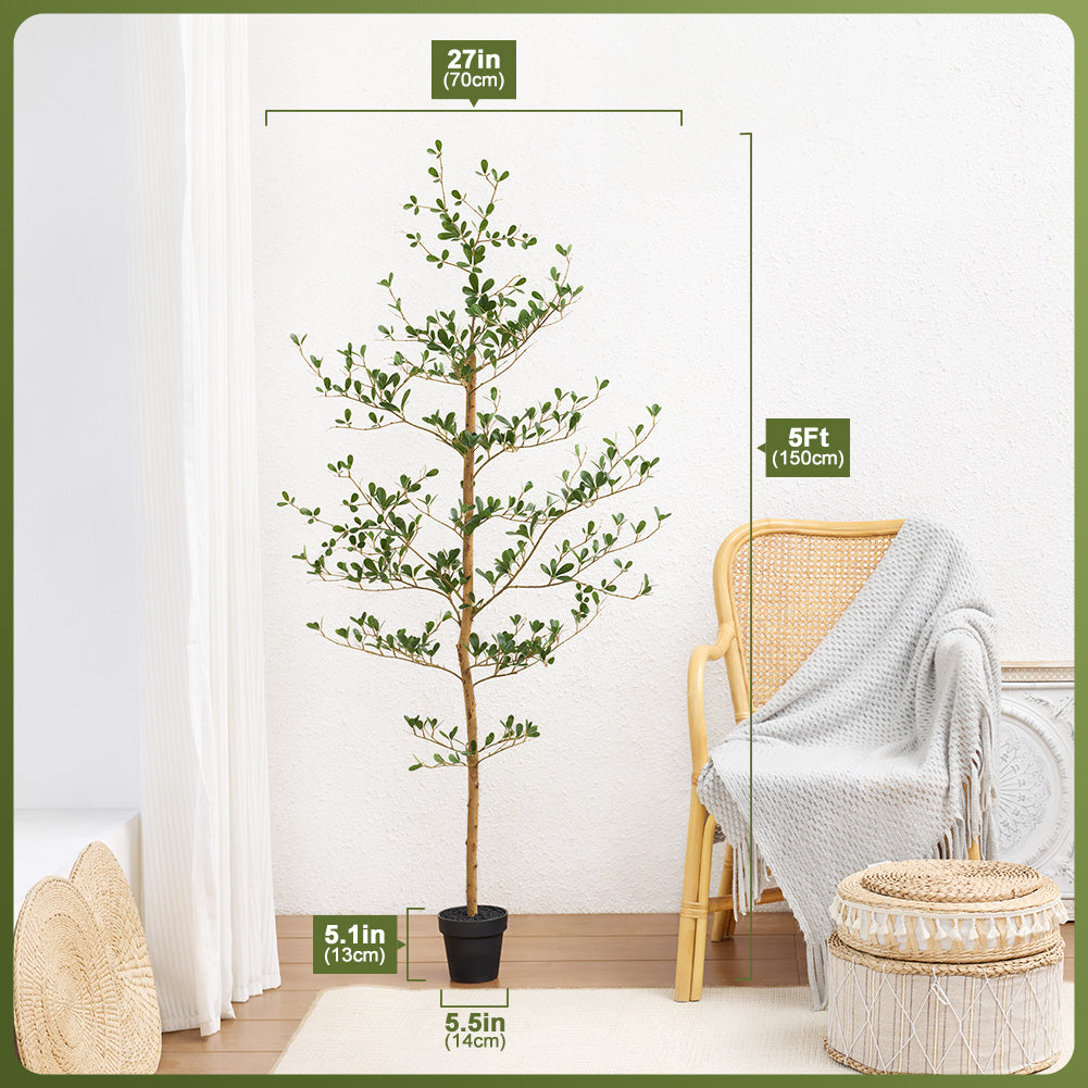 VeriNatural 5/6/7FT Black Olive Tree – Realistic Faux Tree with Natural Trunk & Silk Leaves – Indoor & Outdoor Decor, Low Maintenance, UV Resistant(VN145)