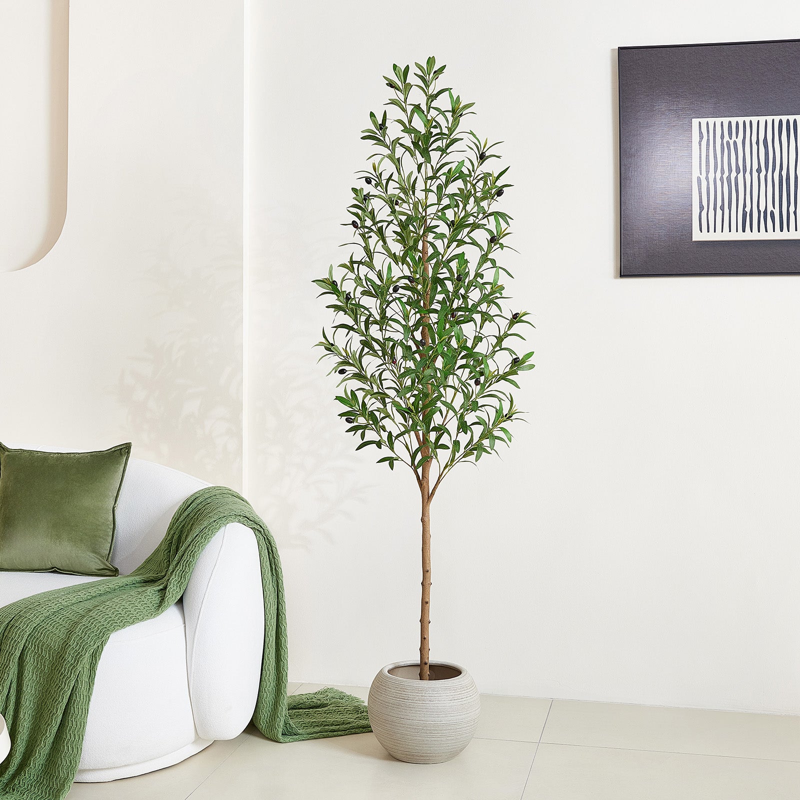 VeriNatural 6FT Artificial Olive Tree β Realistic Wood-Look Trunk, Tall Faux Olive Tree in Pot for Indoor Home, Living Room & Office Decor (VN245)