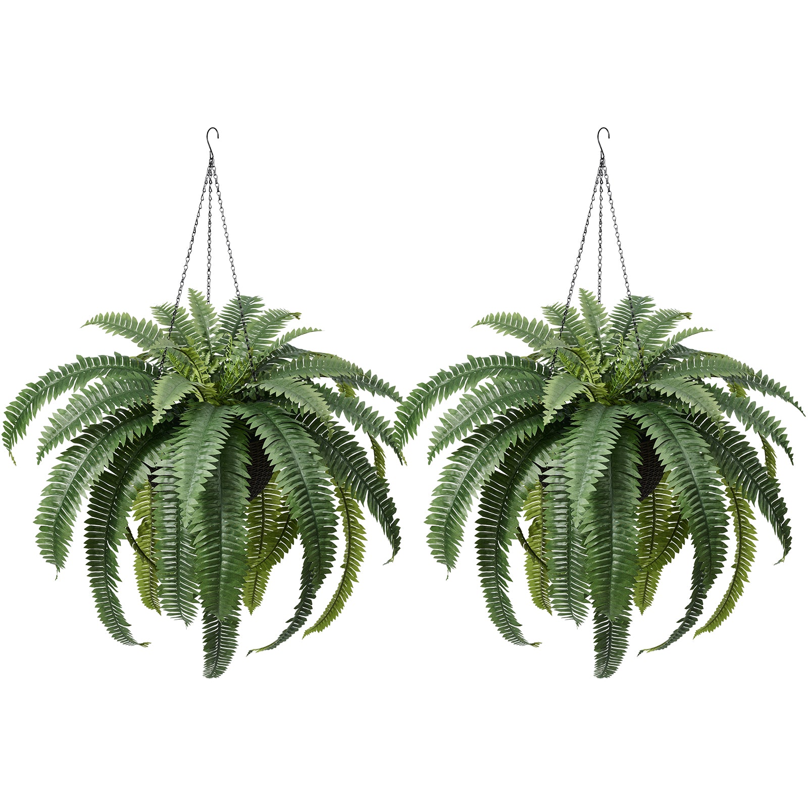VeriNatural 33 Fronds UV Resistant Artificial Boston Fern Bush with Hanging Planter for Indoor & Outdoor (1/2-Pack)(VN142)