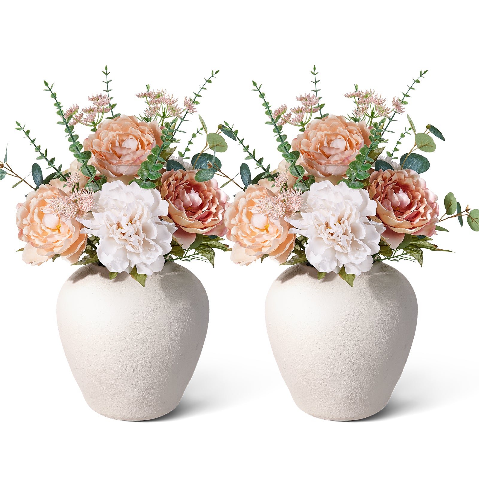 VeriNatural 24” Faux Peony Arrangement in MgO Vase – Luxury Table Centerpiece