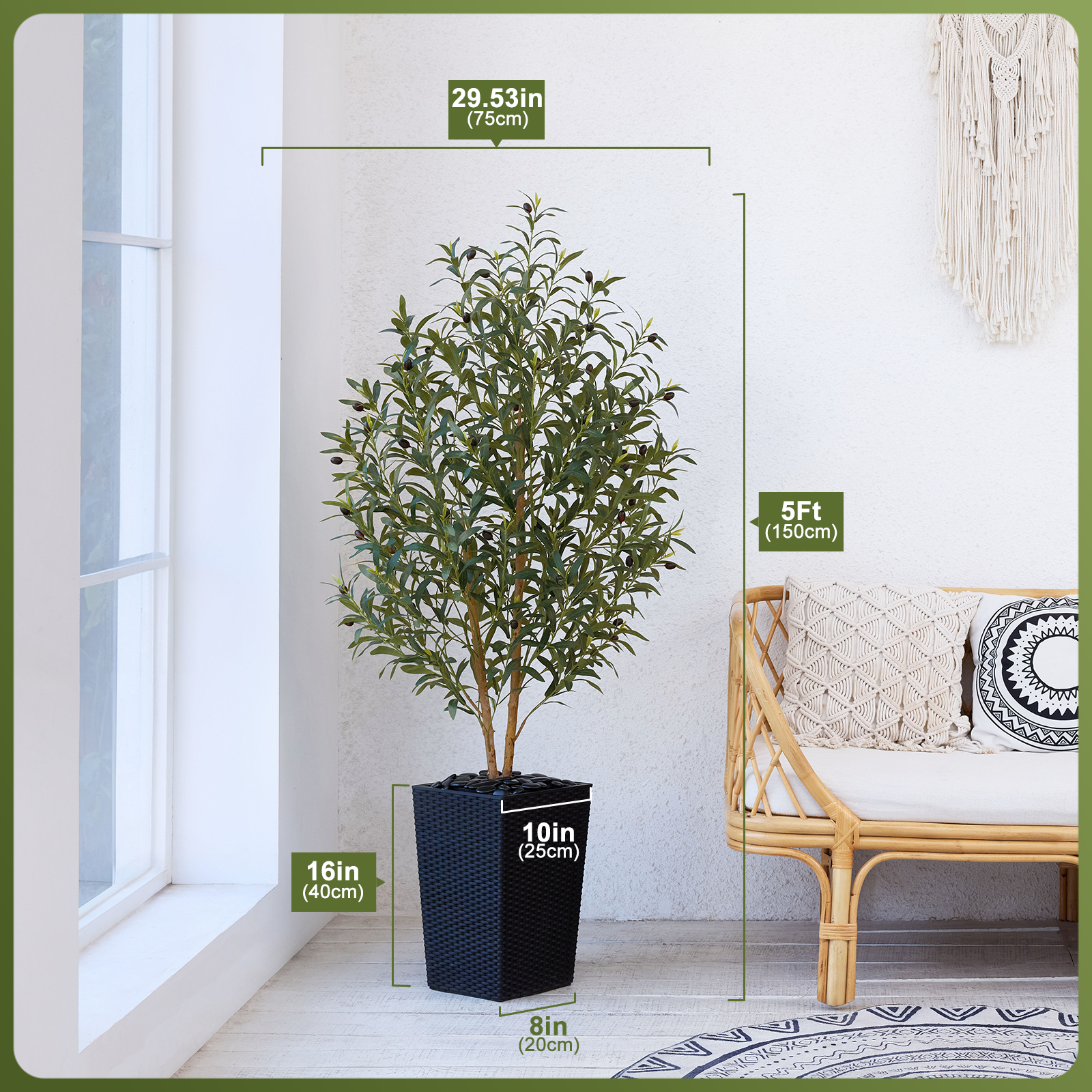 VeriNatural 5/6FT Artificial Olive Tree UV Resistant and Natural Trunk with Black Taper Planter for Indoor & Outdoor (VN131)