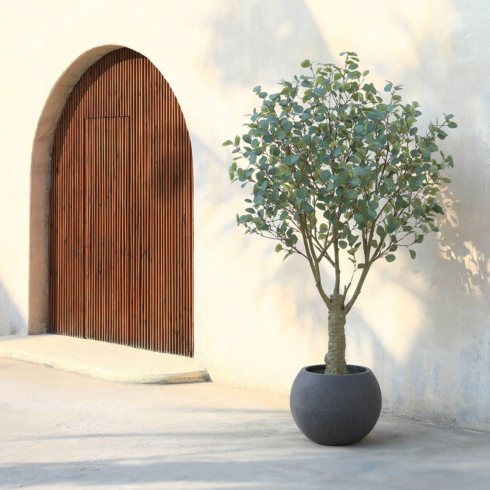 VeriNatural 7FT Artificial Eucalyptus with Gray Oval Planter for Indoor & Outdoor
