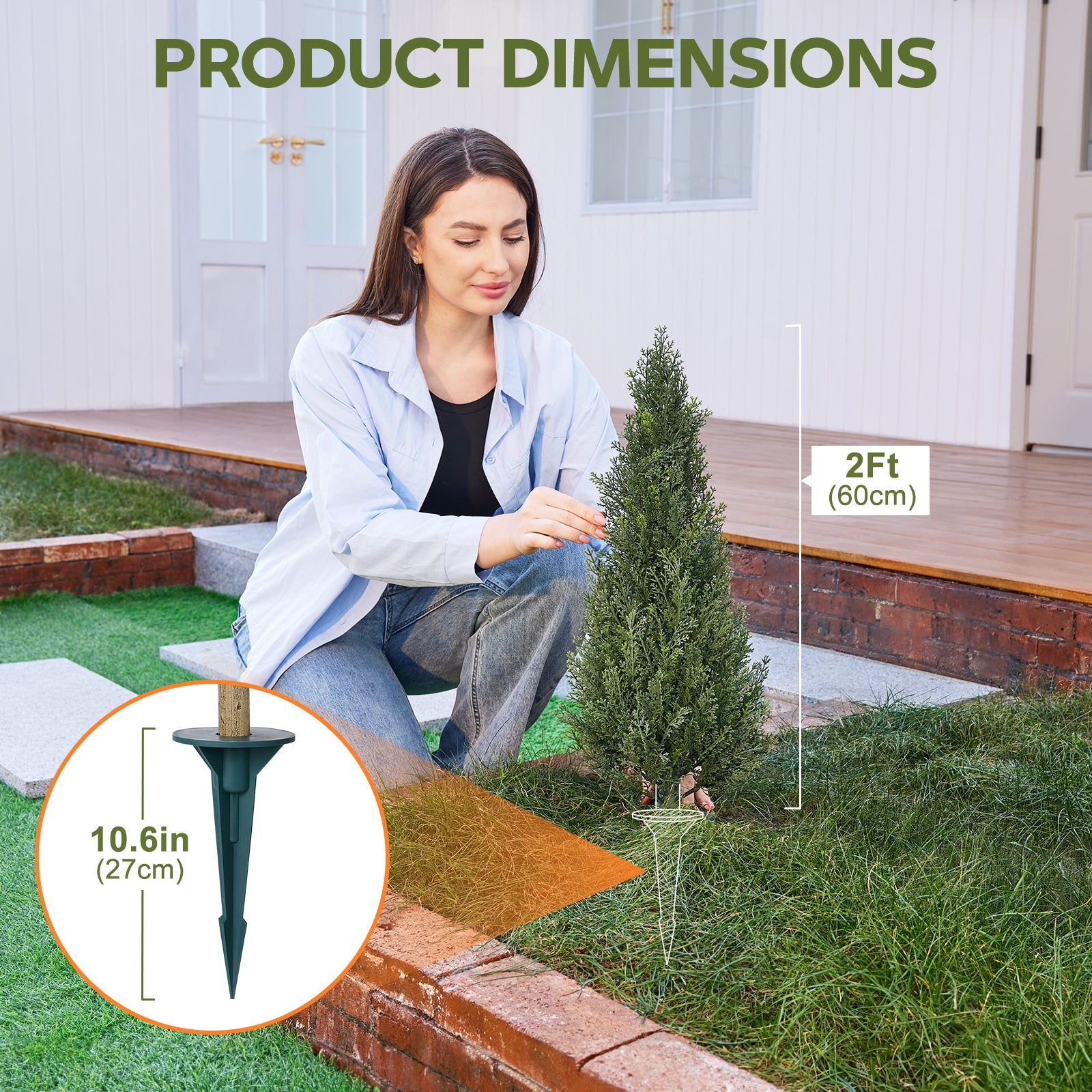 VeriNatural Artificial Cedar Topiary Trees (24–60 Inch) – Set of 2 with Ground Spike, UV-Resistant Faux Cypress for Indoor Outdoor Porch & Garden Decor