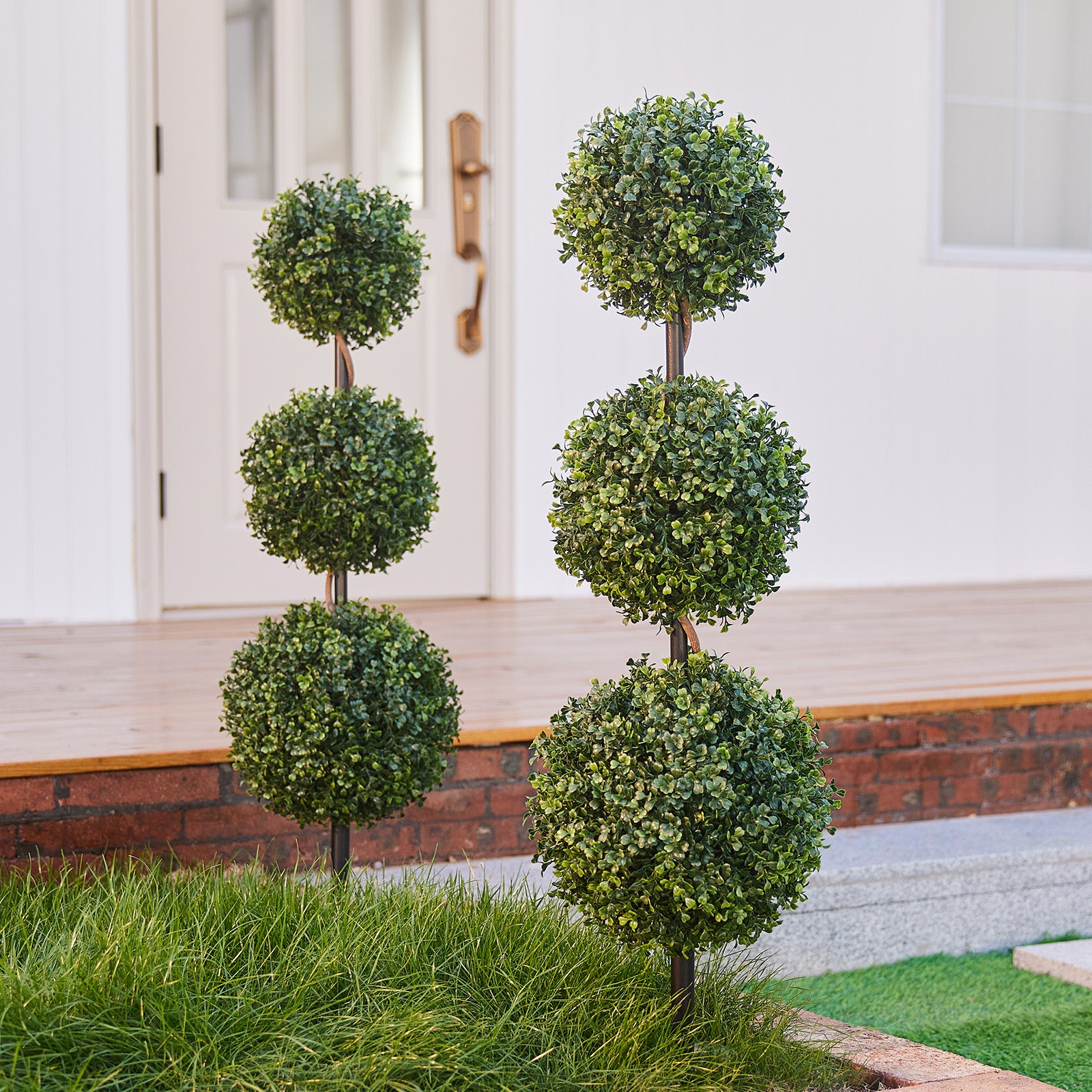 VeriNatural 3ft Artificial Triple Ball Boxwood Topiary Tree – Set of 2, UV Resistant Faux Potted Plants for Home, Garden, Patio, Balcony & Front Porch Decor