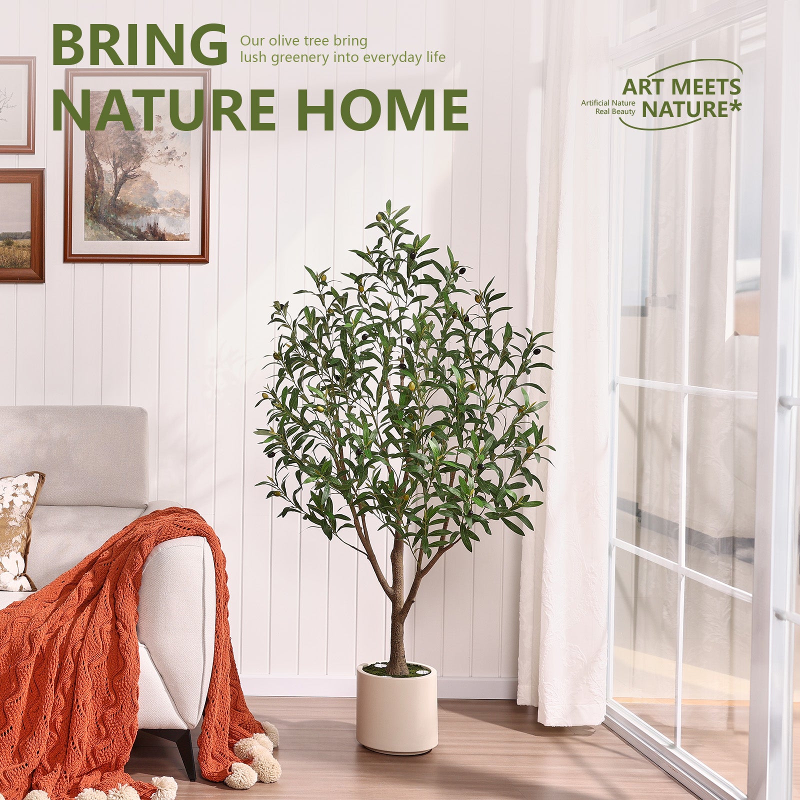VeriNatural 5FT Artificial Olive Tree with Remote LED Spotlights – Realistic Faux Olive Tree in White Planter for Indoor Home, Living Room, Bedroom & Office Decor (VN214)