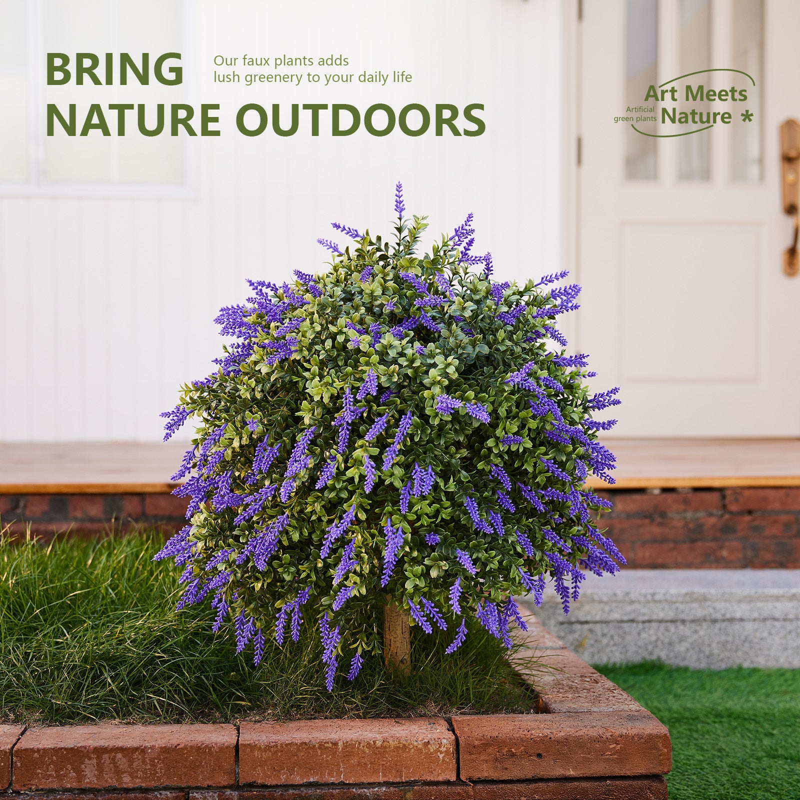 VeriNatural Artificial Lavender Topiary Ball – UV Resistant Outdoor Boxwood Décor with Ground Spike (15” / 19”, Single or Set of 2