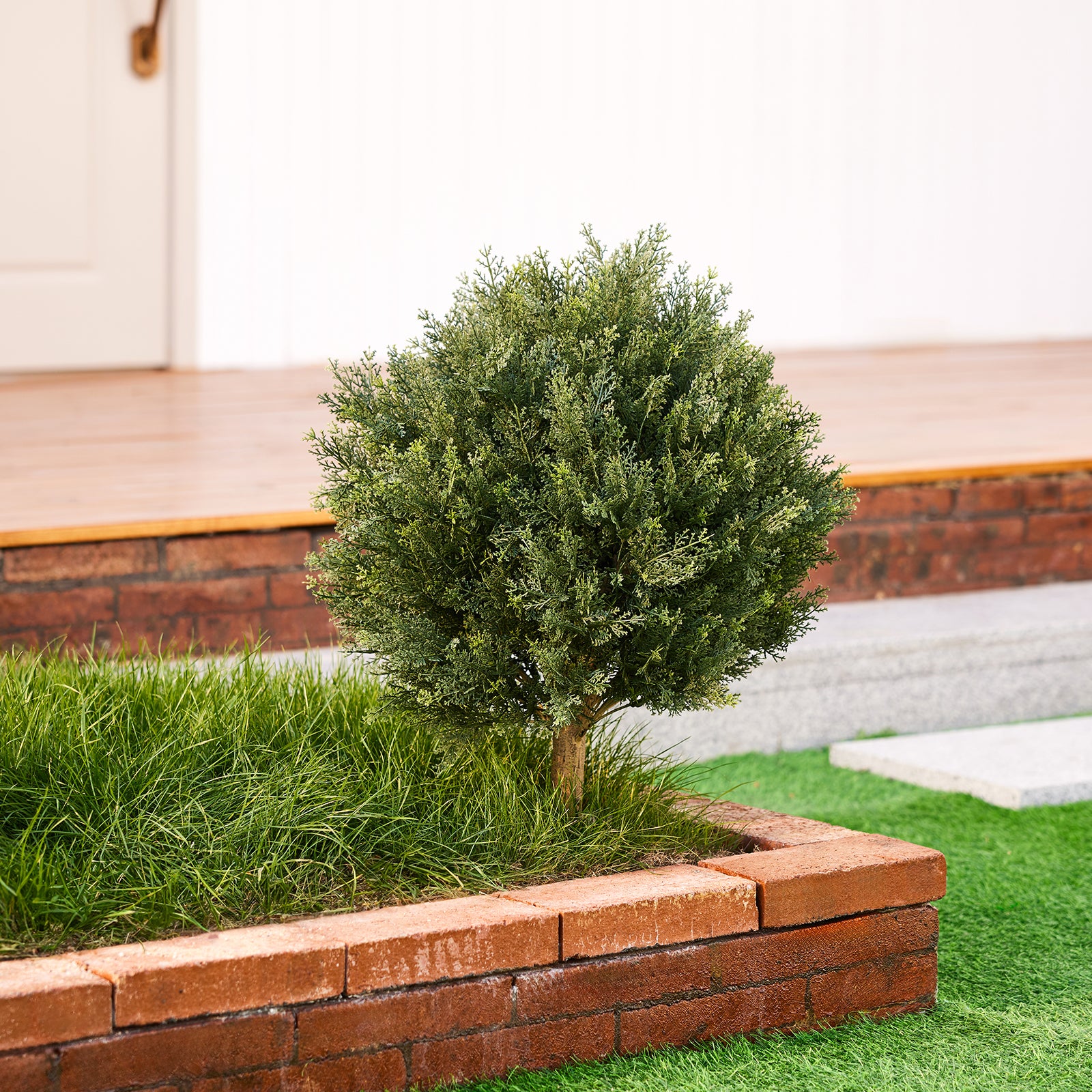 VeriNatural 1-Pack / 2-Pack 20-Inch Artificial Topiary Ball Trees – UV Resistant Faux Cedar & Cypress Evergreen Shrub with 10.6in Twist-On Stake for Outdoor Front Porch, Patio, Garden & Yard Decor
