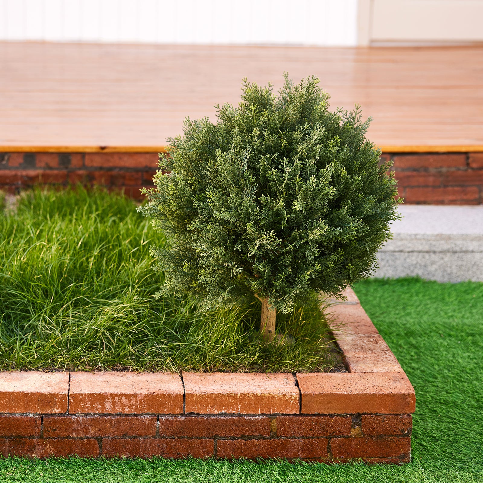 VeriNatural 1-Pack / 2-Pack 20-Inch Artificial Topiary Ball Trees – UV Resistant Faux Cedar & Cypress Evergreen Shrub with 10.6in Twist-On Stake for Outdoor Front Porch, Patio, Garden & Yard Decor