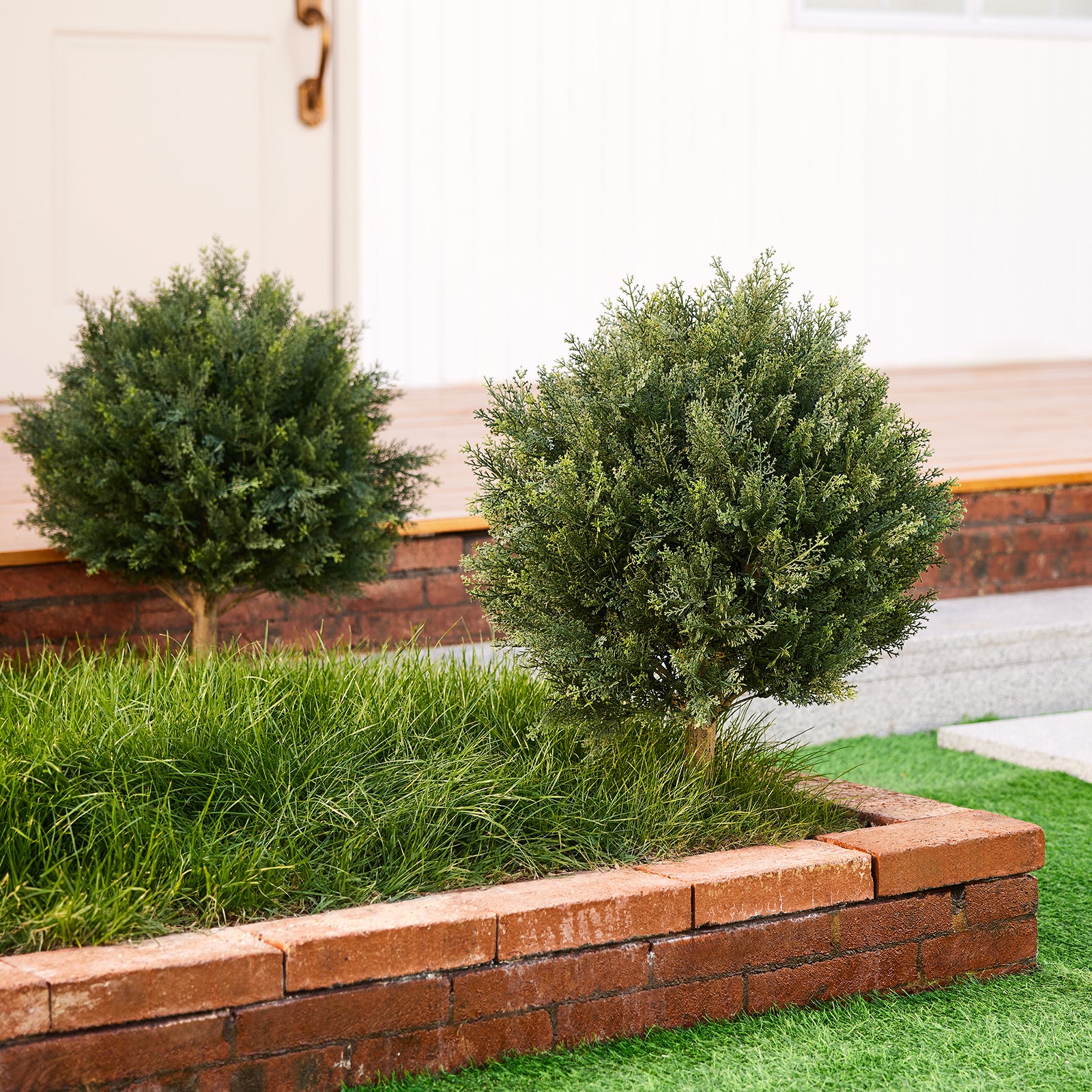 VeriNatural 1-Pack / 2-Pack 20-Inch Artificial Topiary Ball Trees – UV Resistant Faux Cedar & Cypress Evergreen Shrub with 10.6in Twist-On Stake for Outdoor Front Porch, Patio, Garden & Yard Decor
