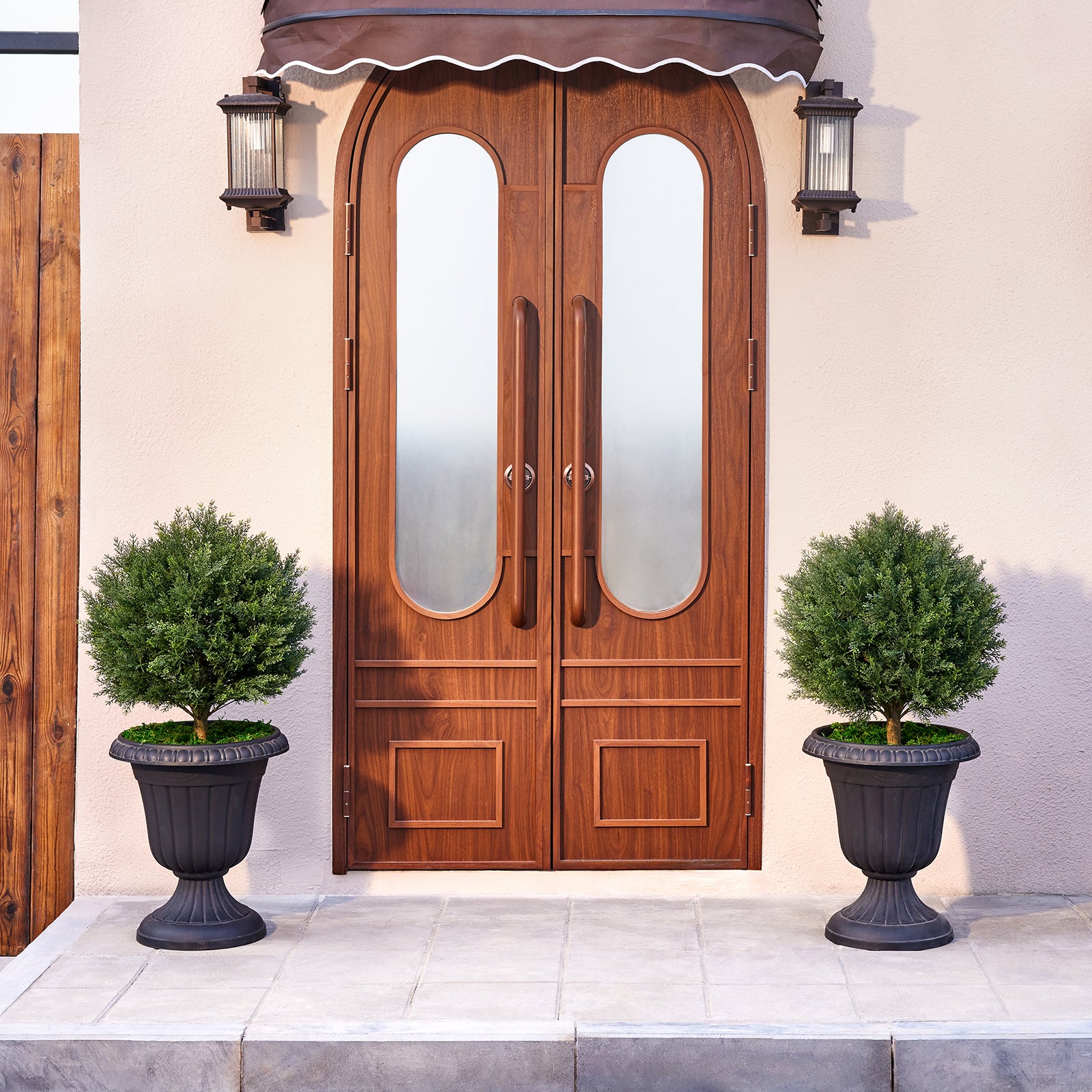 VeriNatural 1-Pack / 2-Pack 20-Inch Artificial Topiary Ball Trees – UV Resistant Faux Cedar & Cypress Evergreen Shrub with 10.6in Twist-On Stake for Outdoor Front Porch, Patio, Garden & Yard Decor