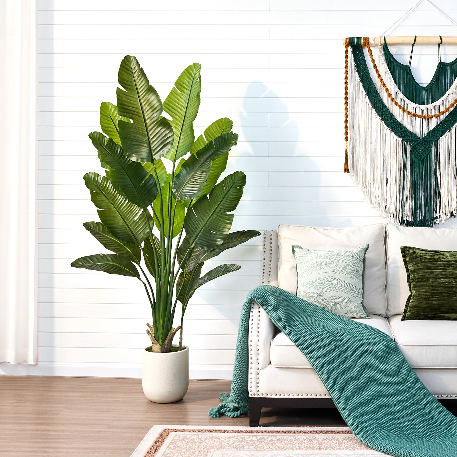 VeriNatural 6/7/8FT Artificial Bird of Paradise Tree Indoor, Large Faux Tropical Palm Plant with Realistic Trunks & White Planter, Tall Fake Palm Tree for Living Room, Office & Home Decor (VN302)