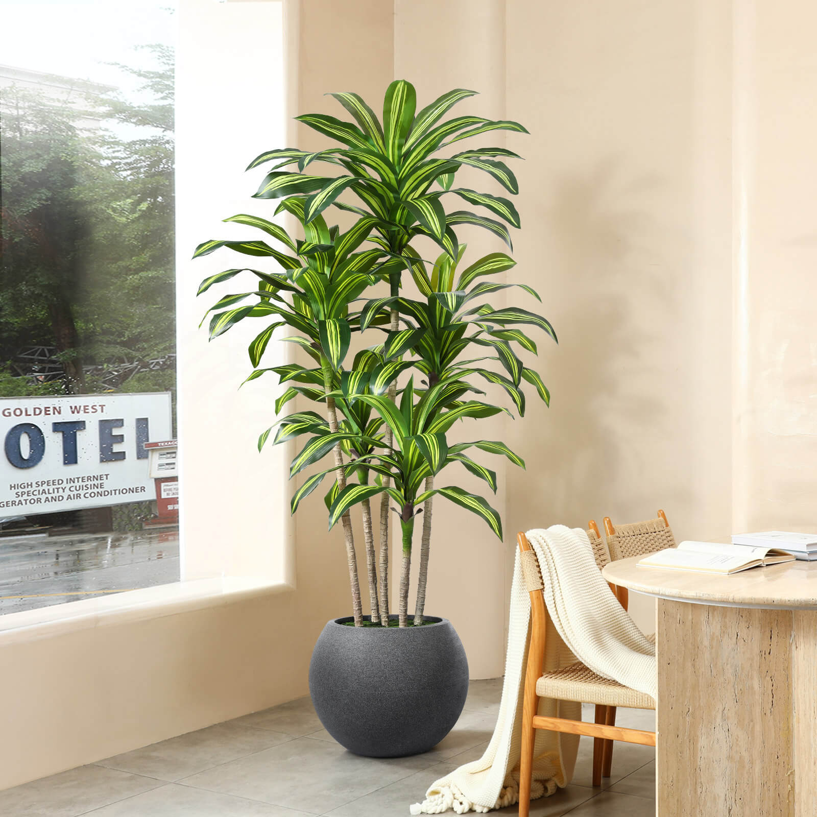 VeriNatural 7FT Artificial Dracaena with Gray Oval Planter for Indoor & Outdoor