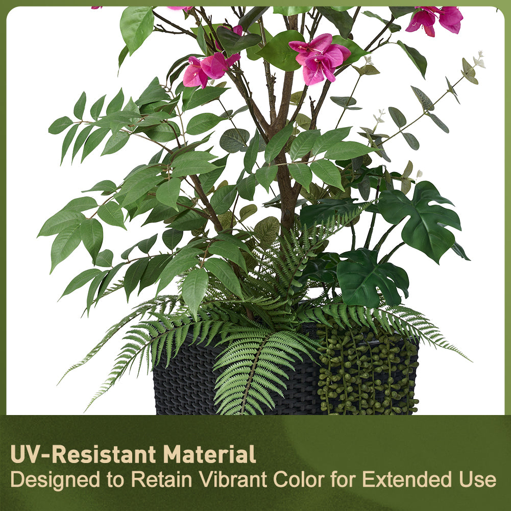 VeriNatural 4FT Mixed Greens and Bougainvillea Artificial Plants with Black Taper Planter for Indoor & Outdoor (1/2-Pack)(VN146)