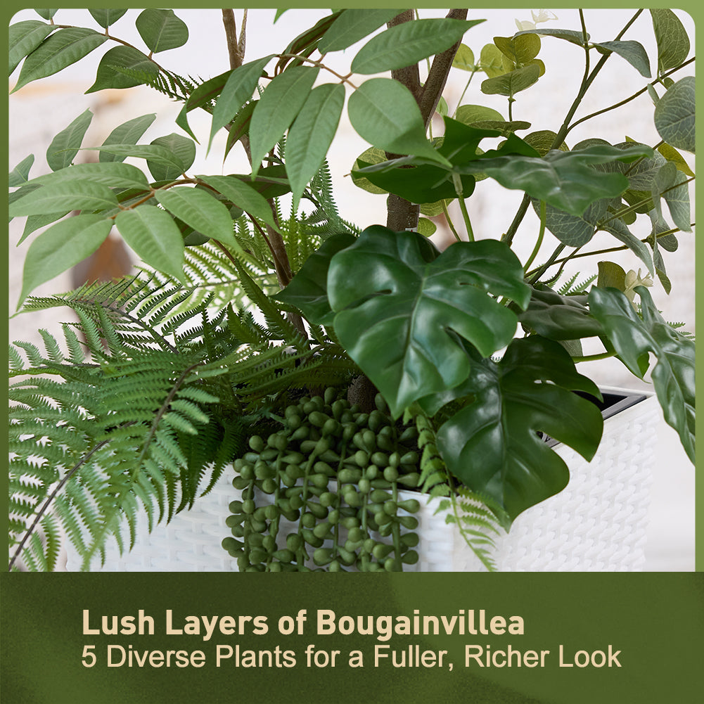 VeriNatural 4FT Mixed Greens and Bougainvillea Artificial Plants with Black Taper Planter for Indoor & Outdoor (1/2-Pack)(VN146)