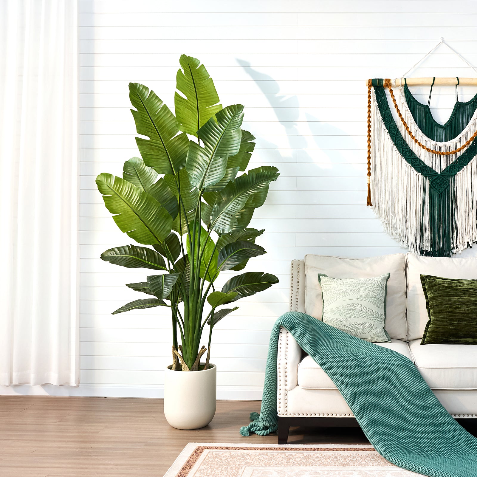 VeriNatural 6/7/8FT Artificial Bird of Paradise Tree Indoor, Large Faux Tropical Palm Plant with Realistic Trunks & White Planter, Tall Fake Palm Tree for Living Room, Office & Home Decor (VN302)