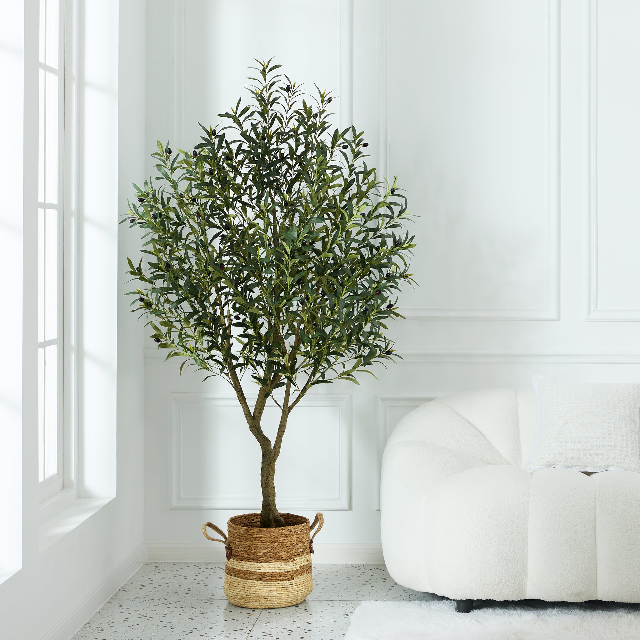 olive tree planter pot VeriNatural 5/6/7FT UV Resistant and Full-bodied Artificial Olive Tree
