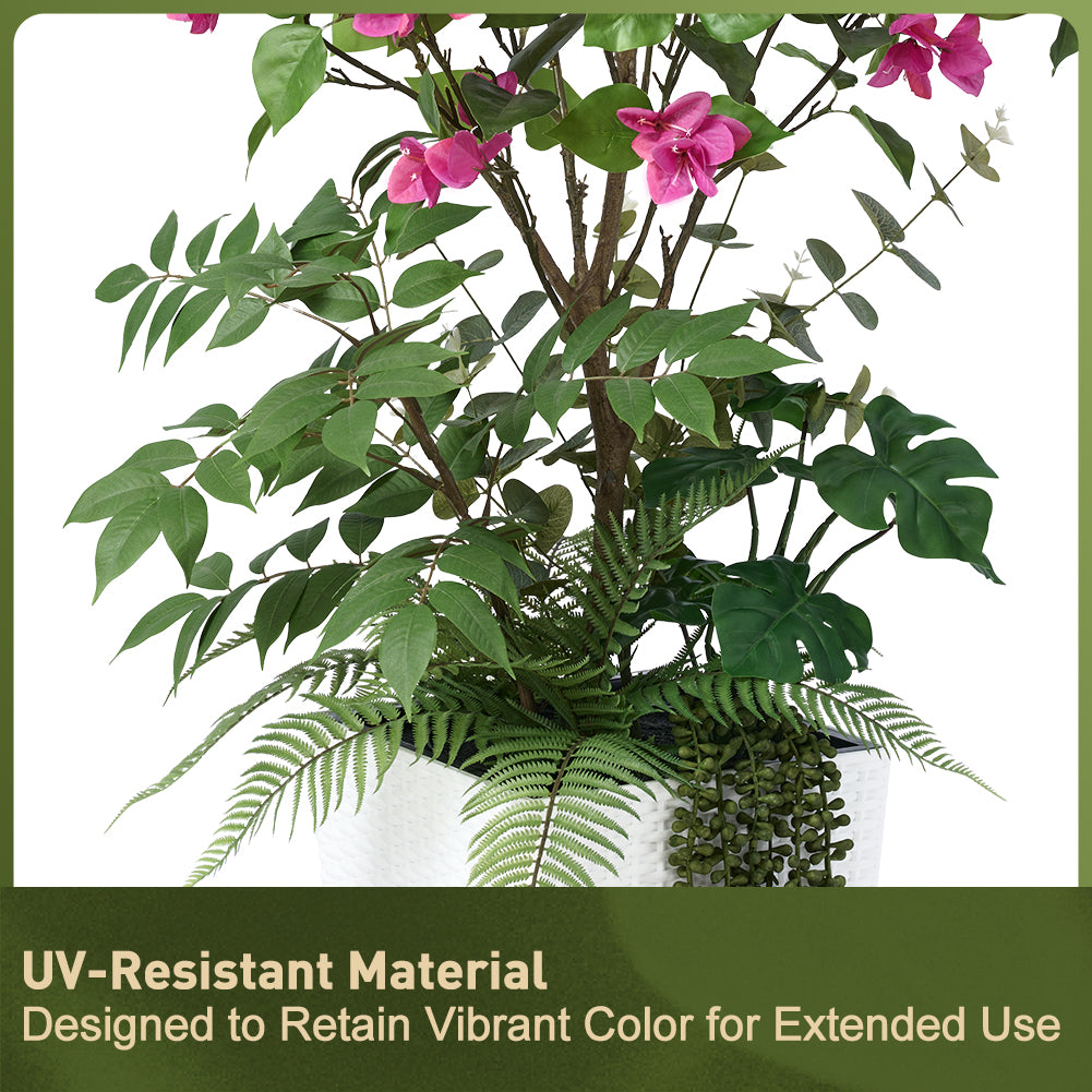 VeriNatural 4FT Mixed Greens and Bougainvillea Artificial Plants with Black Taper Planter for Indoor & Outdoor (1/2-Pack)(VN146)