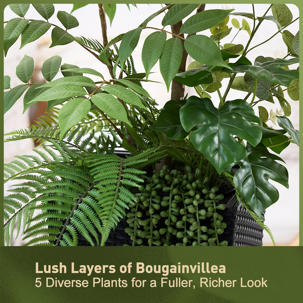 VeriNatural 4FT Mixed Greens and Bougainvillea Artificial Plants with Black Taper Planter for Indoor & Outdoor (1/2-Pack)(VN146)