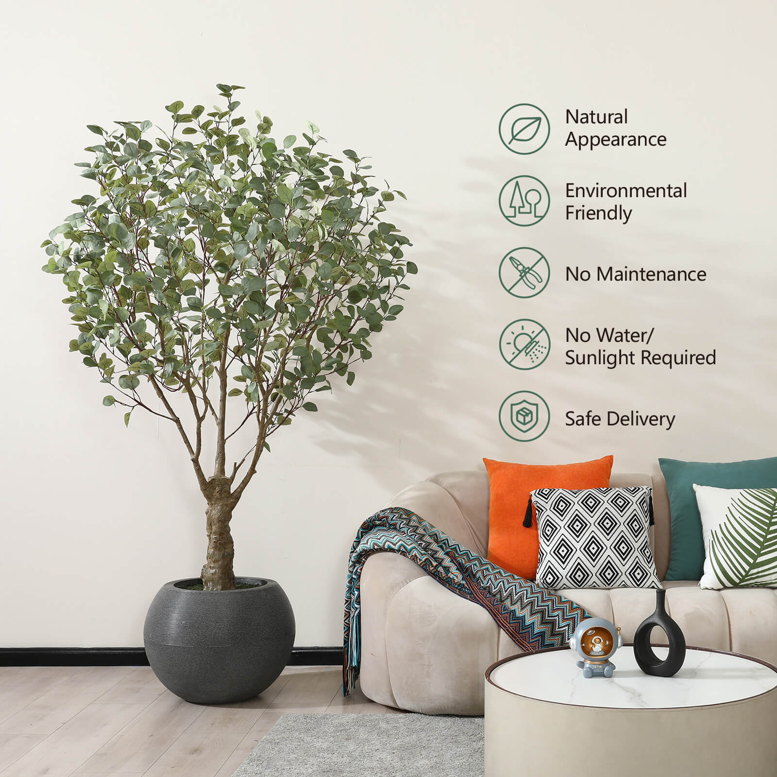 VeriNatural 7FT Artificial Eucalyptus with Gray Oval Planter for Indoor & Outdoor