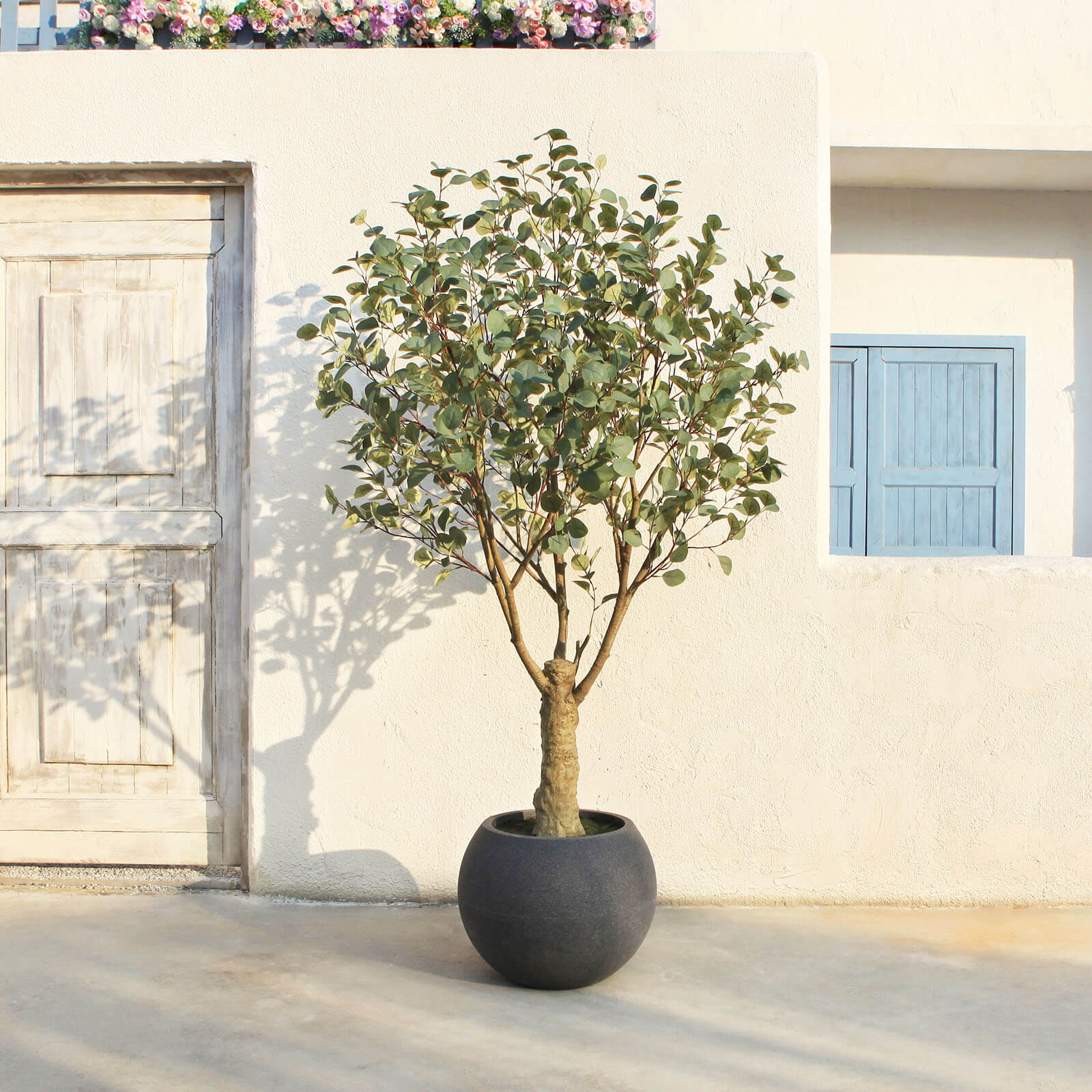 VeriNatural 7FT Artificial Eucalyptus with Gray Oval Planter for Indoor & Outdoor